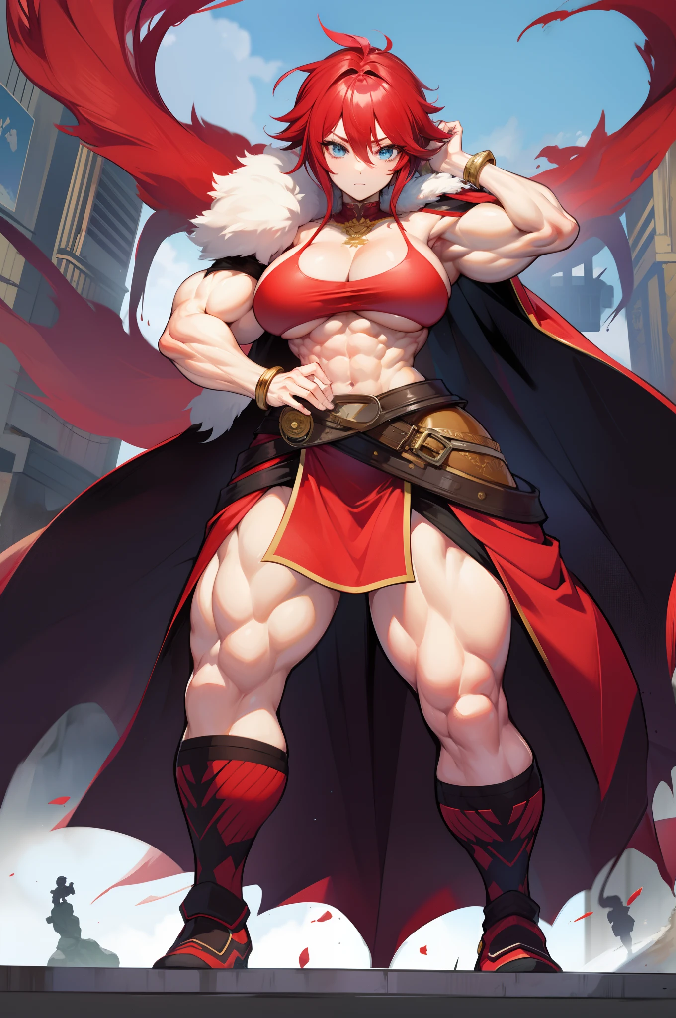 red hair, musclegirl, standing ,sauvage,tomboy, big breast, dragon girl, goddess