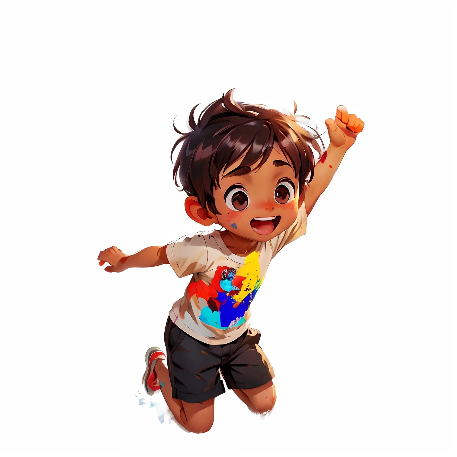 Cartoon boy jumping in the air with a frisbee in hand, painting digital adorable, Arte infantil em Artstation, arte conceitual do menino solteiro, pintura digital dos desenhos animados, Nair Archan, garoto feliz, pintura digtial, arte de pintura digital dos desenhos animados, expressando alegria. Directed by: Krenz Cushart, # 1 pintura digital de todos os tempos, #1 pintura digital de todos os tempos