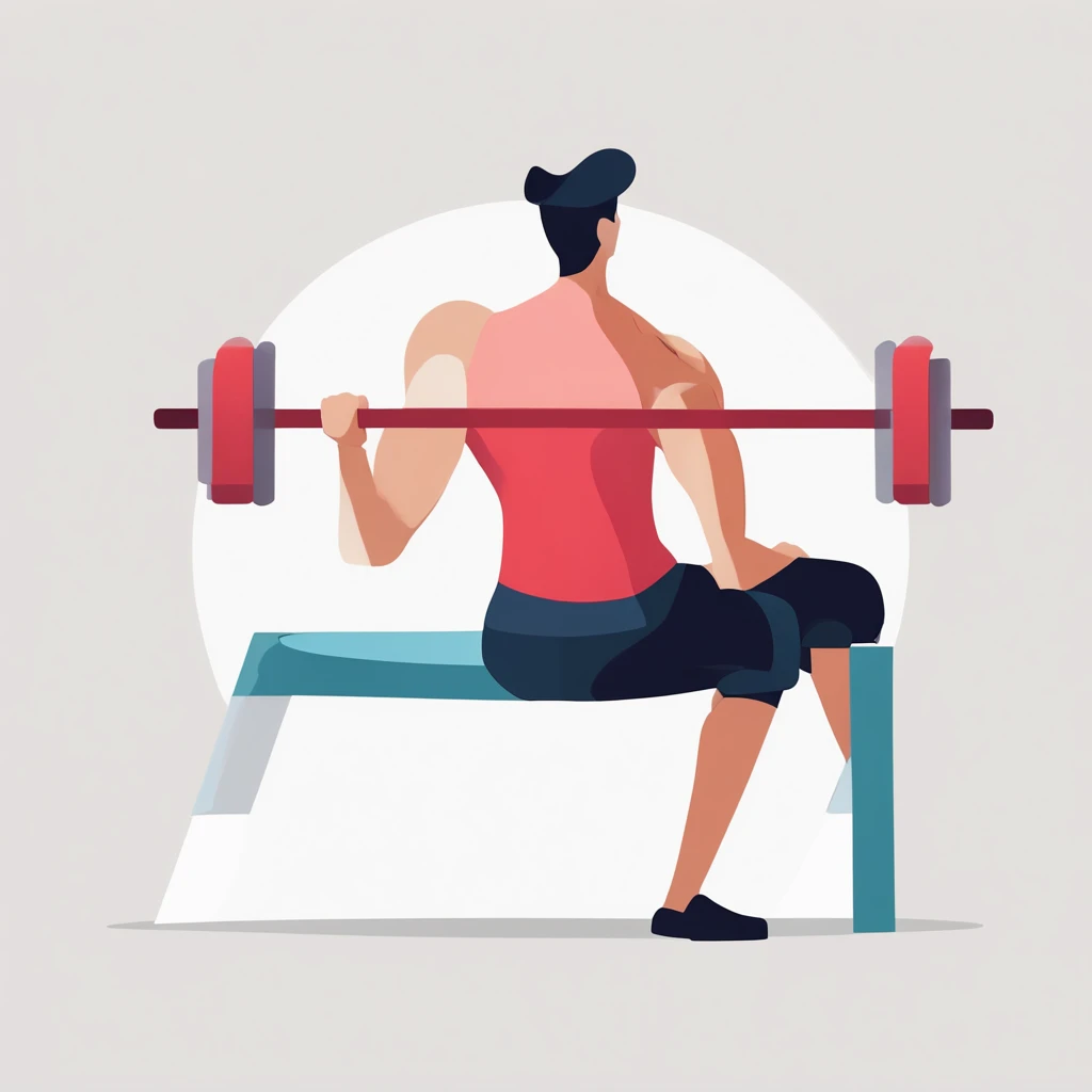 A man works out in a gym,A pair of dumbbells lay on the ground, Flat illustration, Ui Illustration, GUI, Minimalist, White background, Bright color scheme