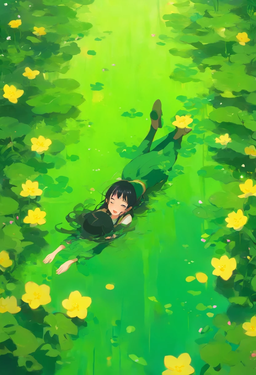 Newborn baby boy,in summer,lying flat on front,Lying belly up on the lotus leaves,bare butts,Leaking baby's ,The limbs show a big character,Nothing wore,full body shot shot