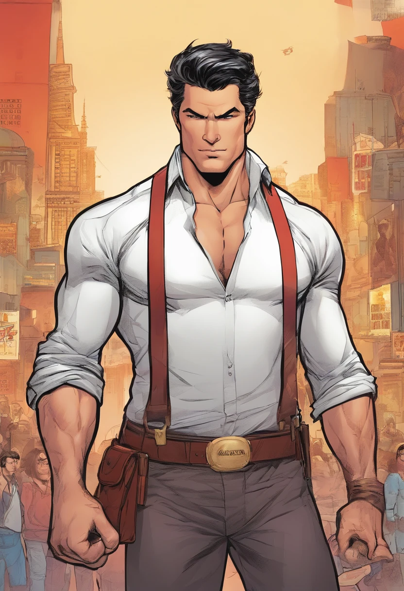 (Altas, Realistic:1.2),retrato,Man,white shirt without Mangas, musculoso, alto, Handsome, big arms, corpo todo, super heroi, marvel