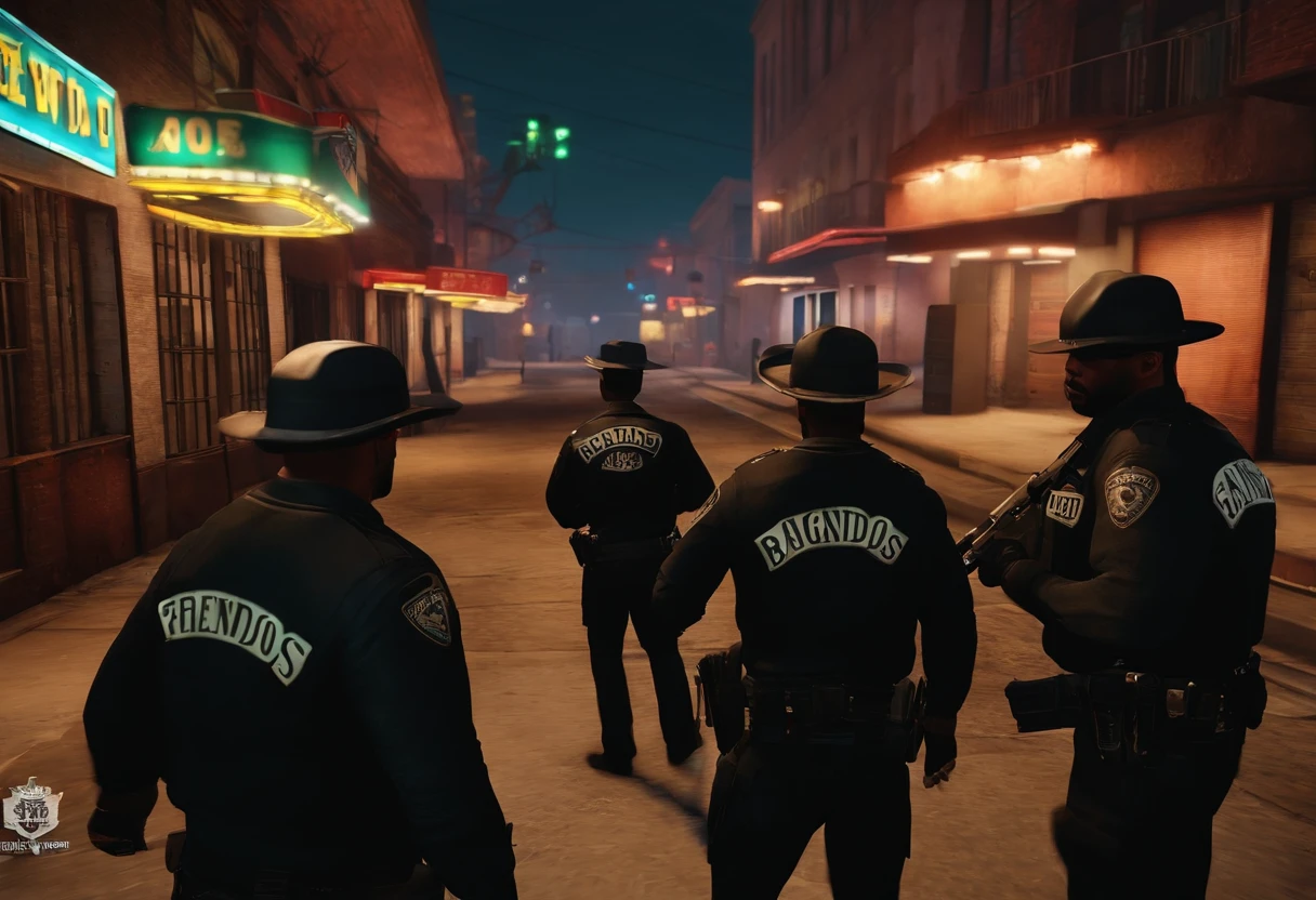 bandidos fugindo de uma loja , policias ao redor, use more scenery in the imageimage with graphics of GTA V, personagens do mesmo estilo GTA V, bandidos fugindo da loja