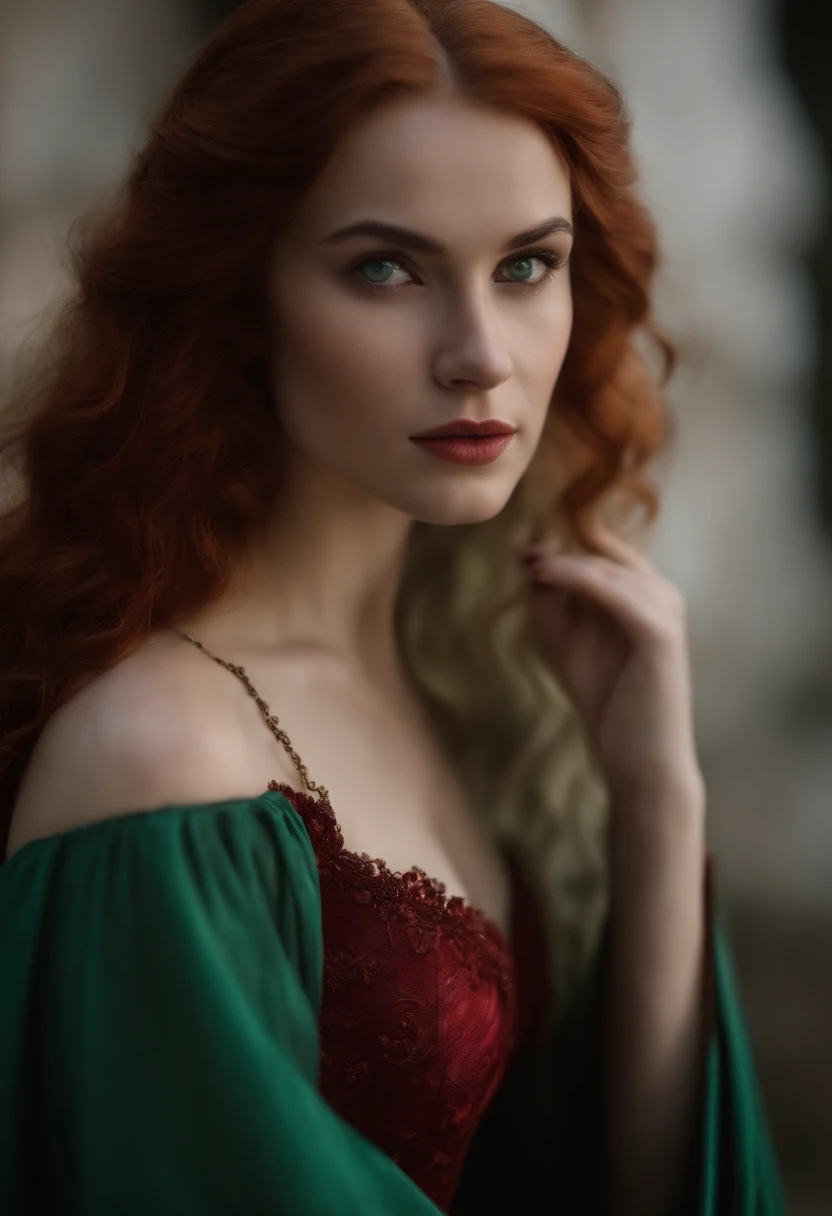 (((a deep reddish wound crosses her left cheek))) fair complexion, woman around 19 years old, full body, natural white hair, distinctive green eyes, wearing transparent kohl, visible cleavage, slender and graceful, beautiful, candlelight in a medieval setting, ultra sharp focus, realistic shot, Medieval women's transparent dress, tetradic colors (scar:1.4)