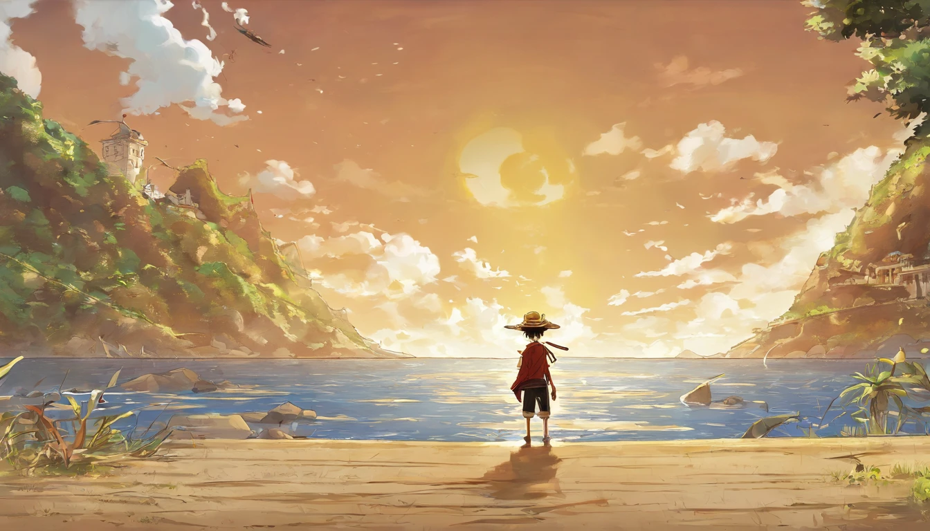 Luffy com camisa dourada