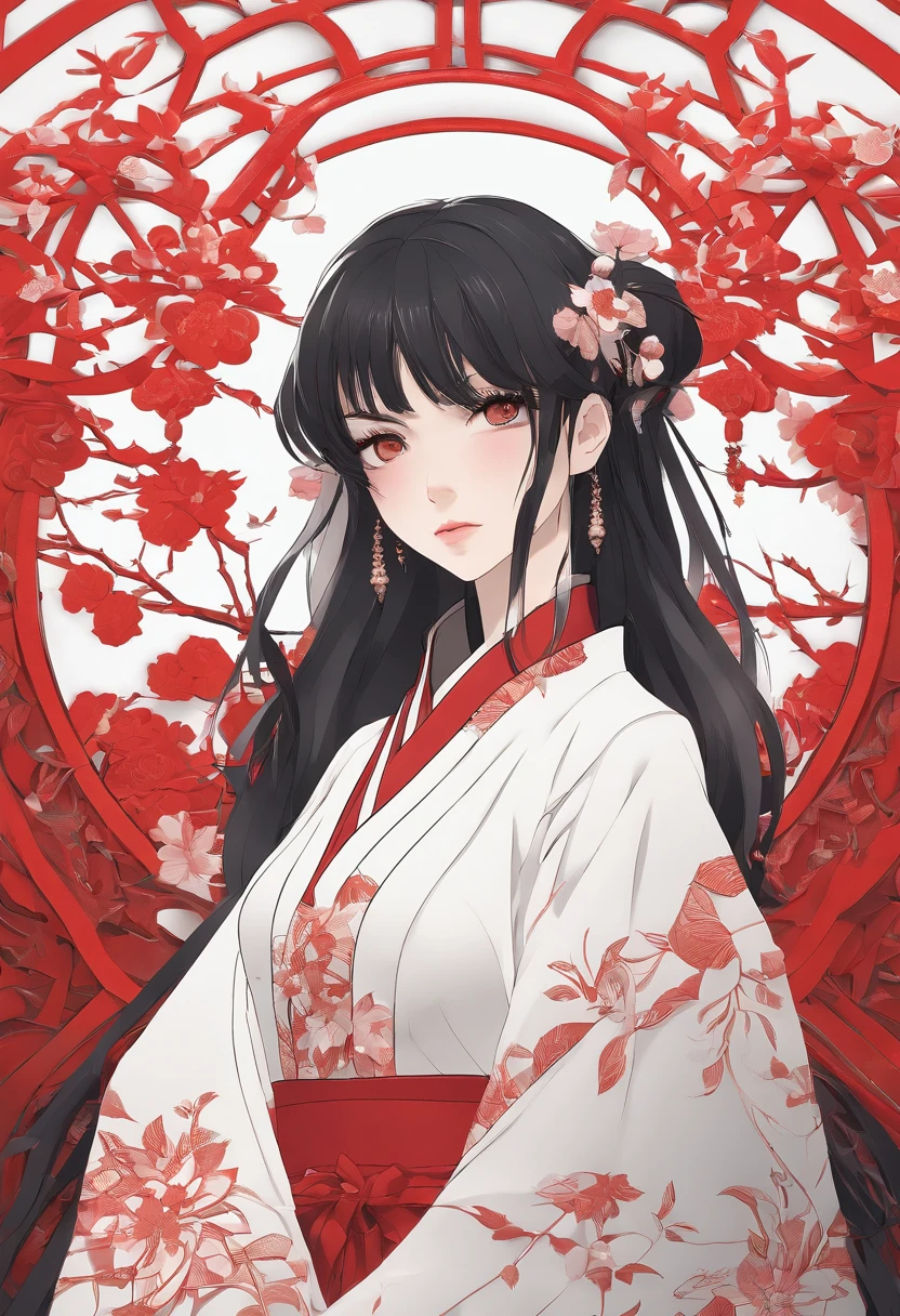 Anime girl with long black hair and red dress with earrings, Guviz-style artwork, Guviz, Detailed digital anime art, Guweiz in Pixiv ArtStation, Guweiz on ArtStation Pixiv, detailed portrait of an anime girl, Stunning anime face portrait, by Yang J, Digital anime illustration, style of anime4 K,