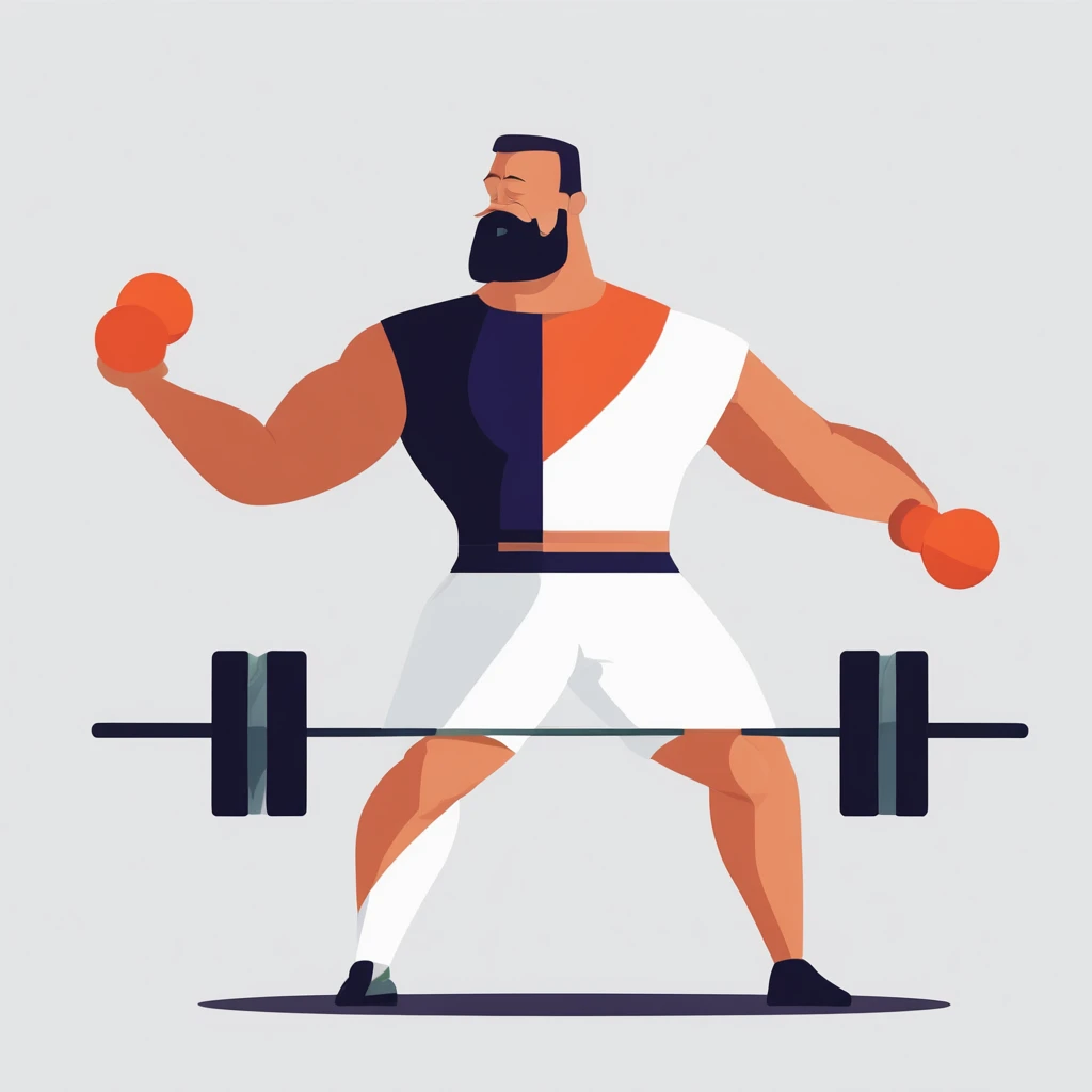 A man is exercising with dumbbells,flatillustration,UI illustration,GUI,Maximalism,white backgrounid,bright color scheme