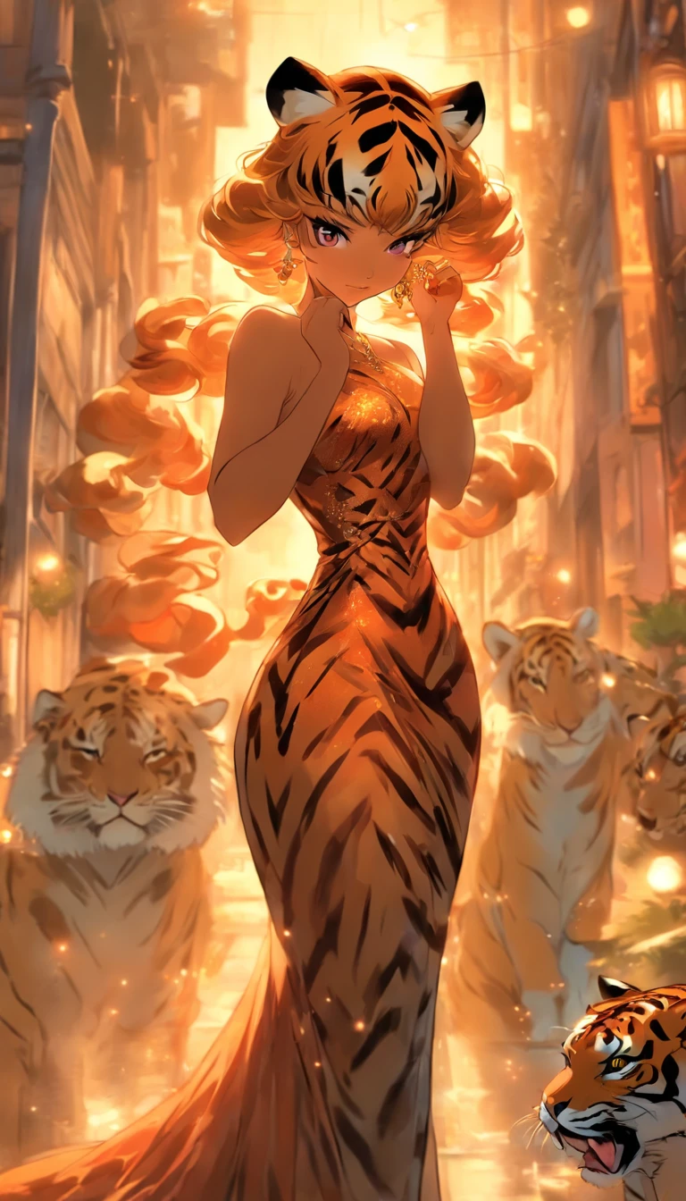 comic strip，Evening dress,Lady,Tiger Girl