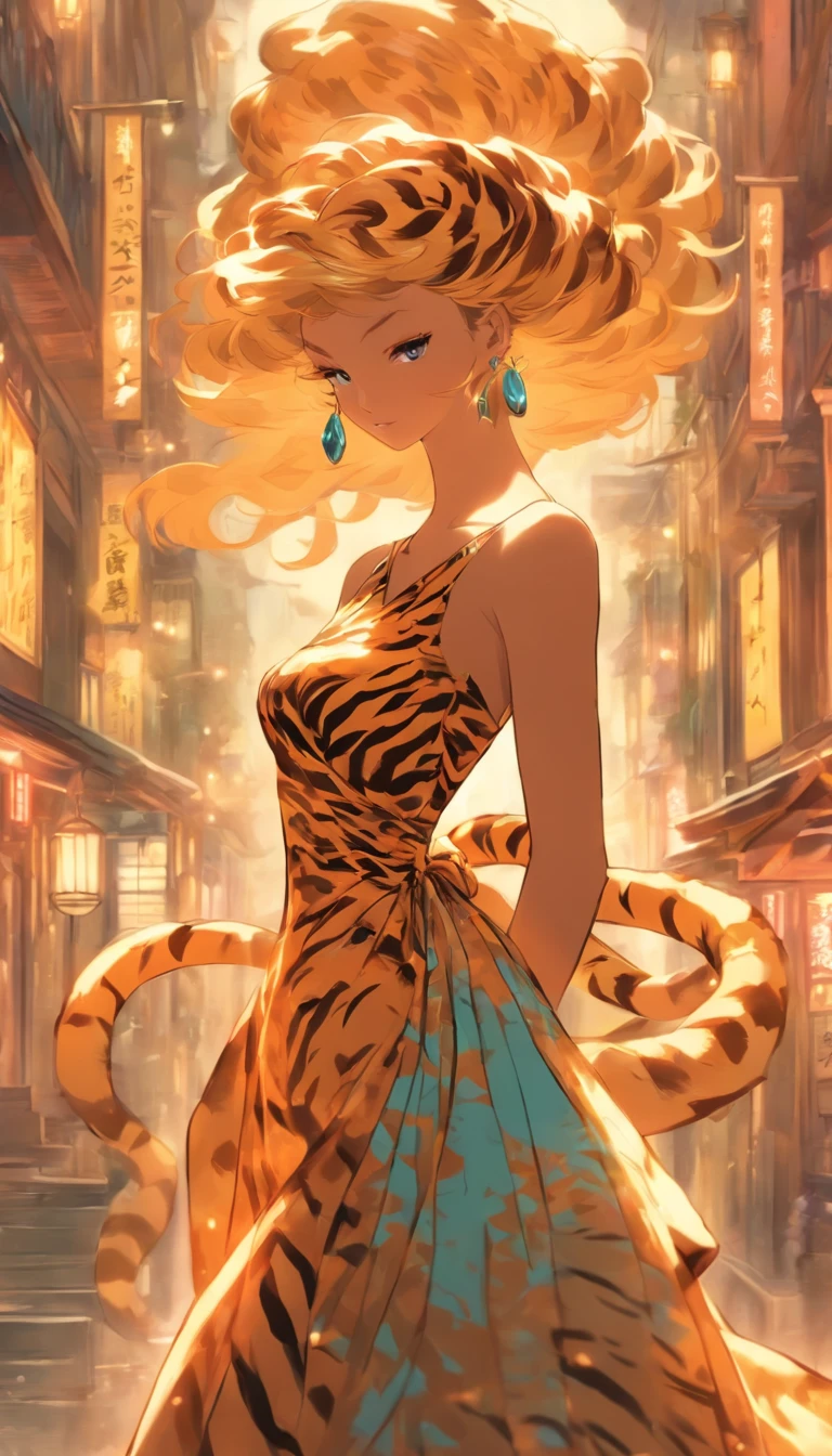 comic strip，Evening dress,Lady,Tiger Girl