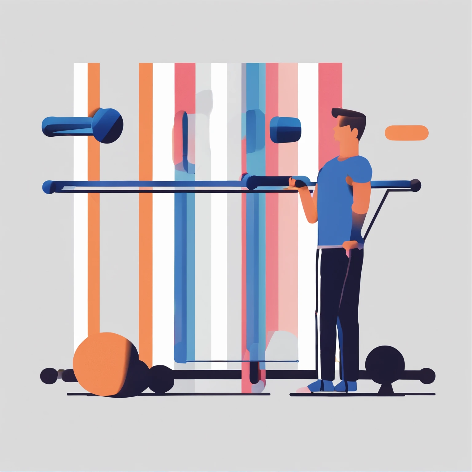 A man is exercising with dumbbells,flatillustration,UI illustration,GUI,Maximalism,white backgrounid,bright color scheme