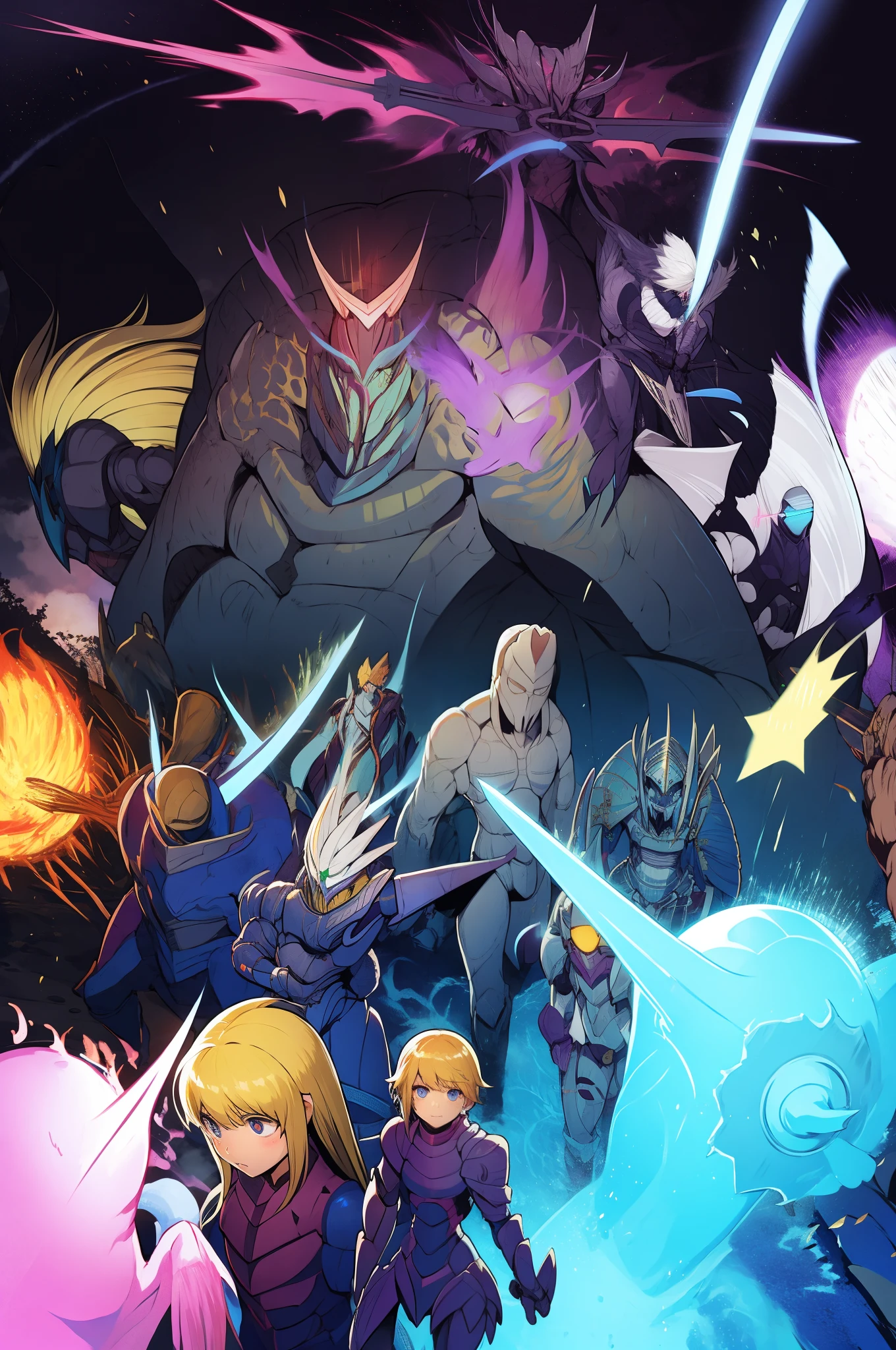 alien knight, monster, blond hair, armor