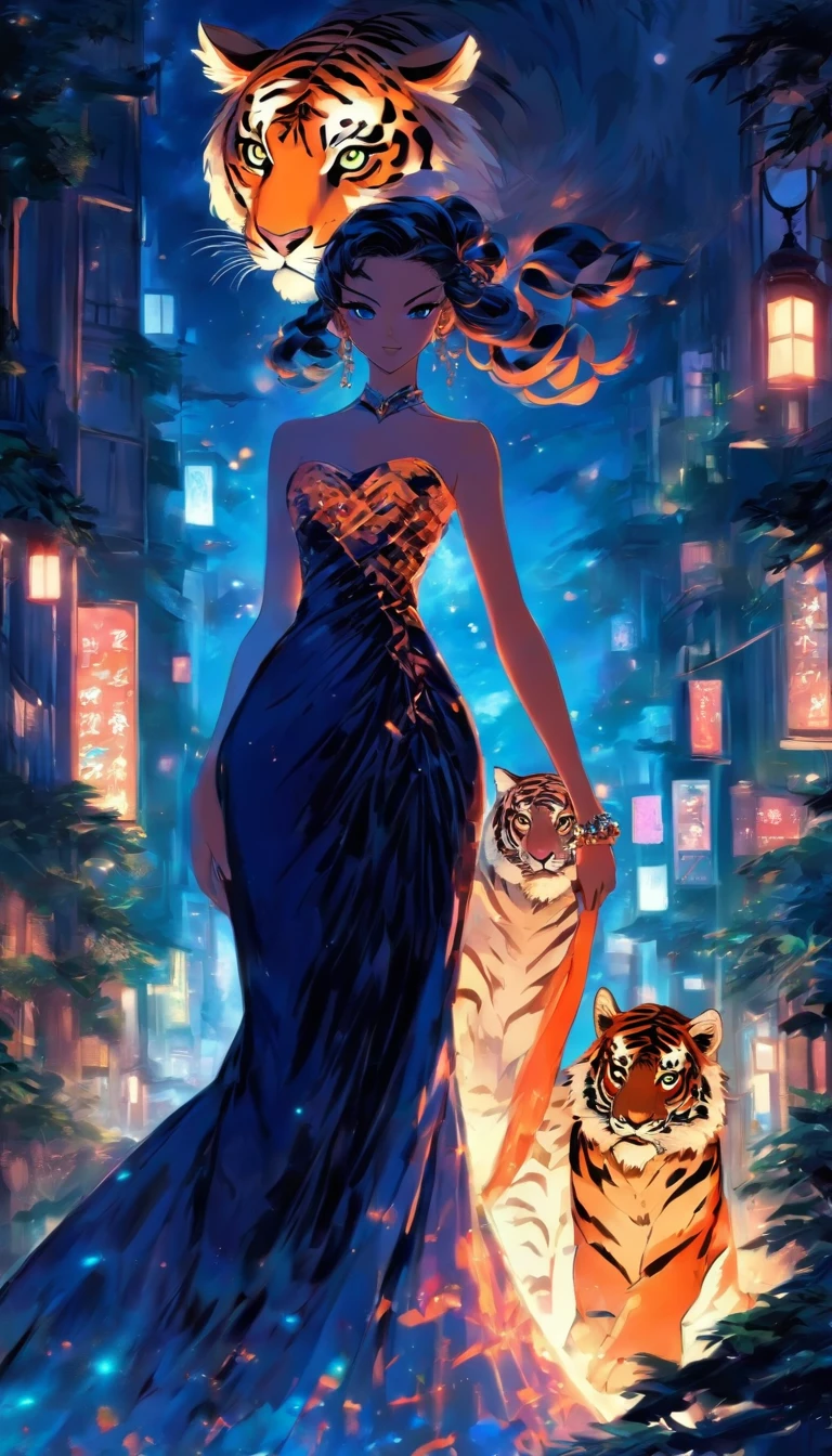 comic strip，Evening dress,Lady,Tiger Girl