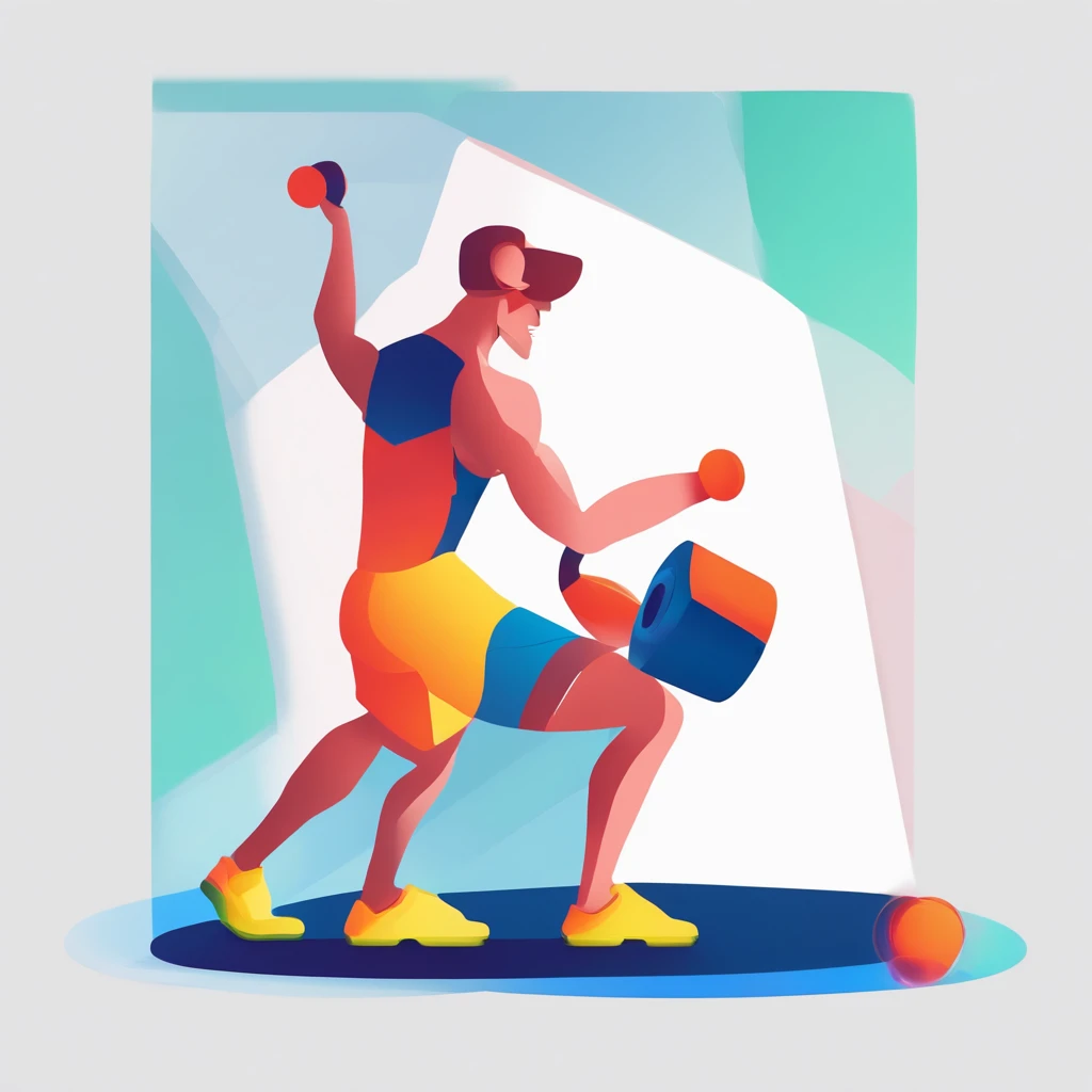 A man is exercising with dumbbells,flatillustration,Ui Illustration,GUI,Maximalism,white backgrounid,Bright color scheme