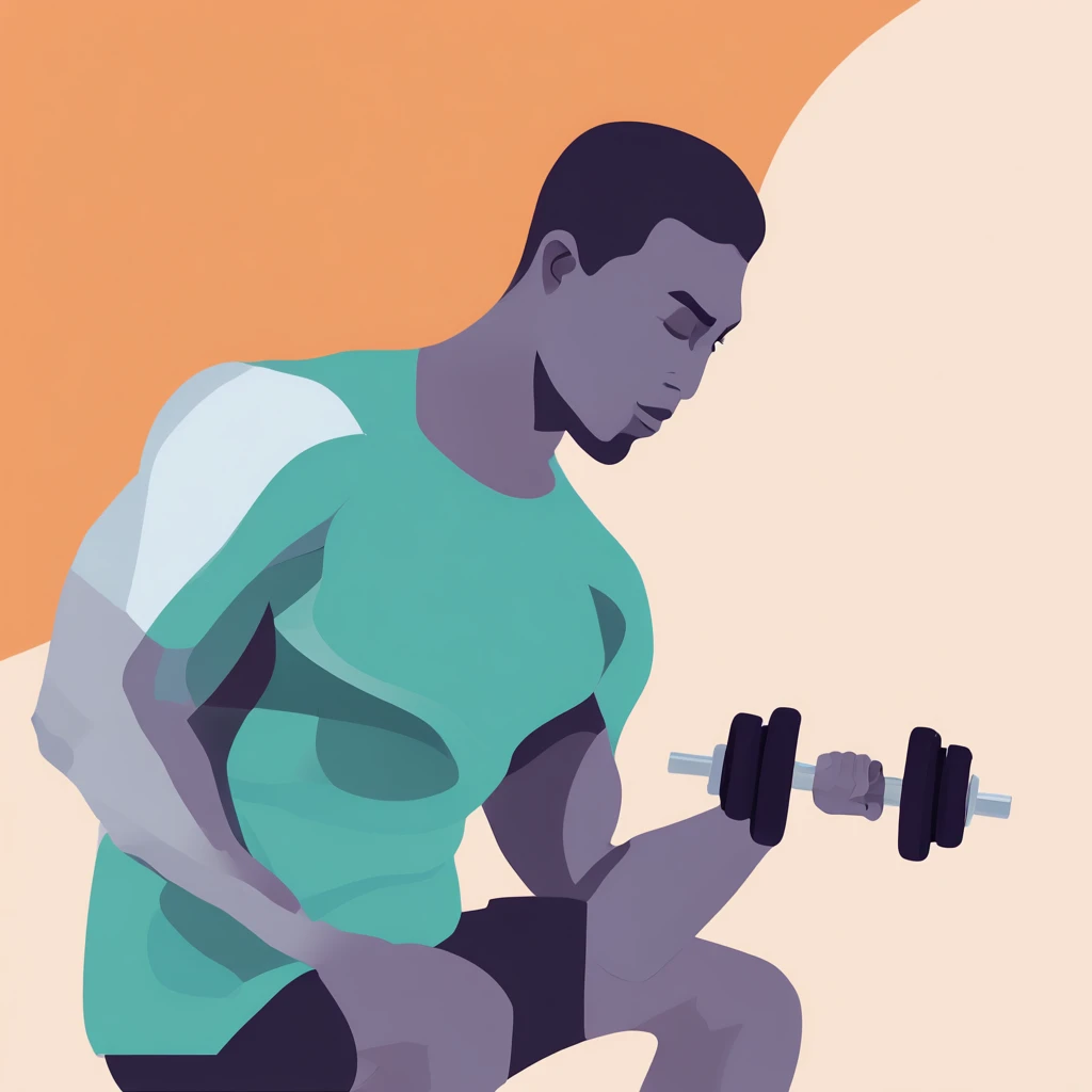 A man is exercising with dumbbells,flatillustration,Ui Illustration,GUI,Maximalism,white backgrounid,Bright color scheme