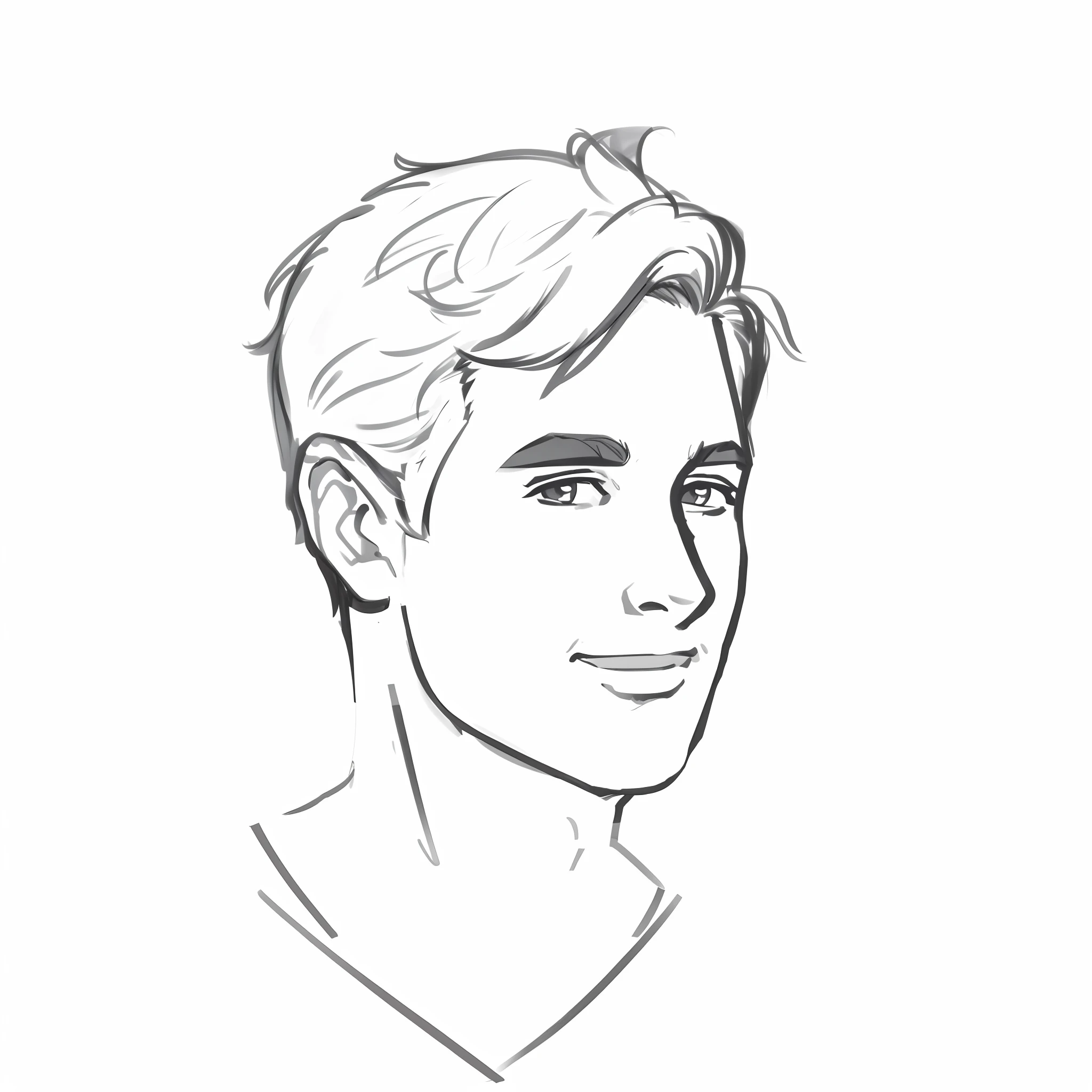 um desenho de um homem com um cabelo curto e uma camisa, retrato headshot do personagem, Retrato do conceito do personagem de mim, sketchfab , line-art digital
