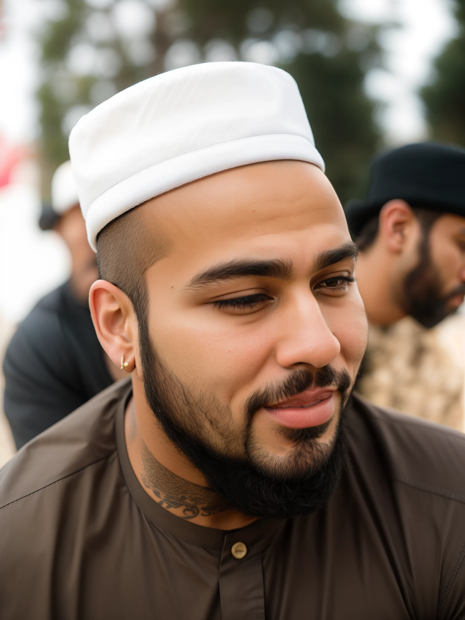 there is a man with a beard and a hat on, shot on nikon z9, riyahd cassiem, without beard, handsome man, candid picture, with accurate face, detailed unblurred face, beautiful man, shot on sony a 7, ismail, shot on canon eos r 5, portrait shot 8 k, shot on canon eos r5, mohamed chahin