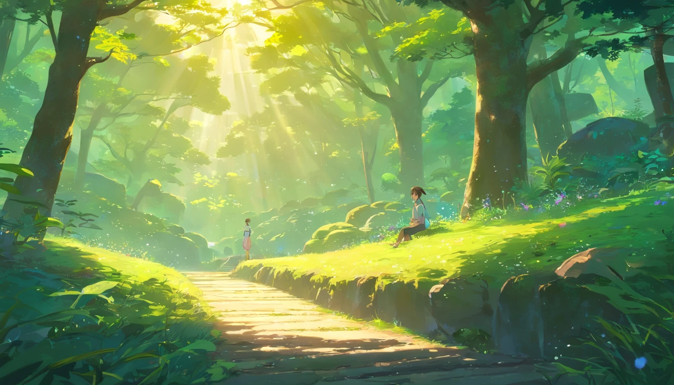 (melhor qualidade,4k,8k,Altas,master part:1.2),um meditando em uma floresta,atmosfera serena,natural lightting,vibrant vegetation,ambiente tranquilo,Tranquil setting,Fine Art Meio,pincelada detalhada,majestic tall trees,Brisa suave,Soft sunlight filtering through the leaves,calm and focused expression,happy state of mind,harmonious connection with nature,intense focus and concentration,quietude e tranquilidade,ambiente silencioso,jogo sutil de luz e sombra,Weak sunlight on the ground,Serenidade e Serendipidade,postura meditativa,eyes closed in deep contemplation,Aura serena,floresta parada e silenciosa,feeling of loneliness and oneness with nature,lush vegetation and moss-covered rocks,mystic atmosphere,Nature Sanctuary,mistura harmoniosa de tons terrosos e cores vibrantes,ethereal and dreamlike quality,perfect balance between light and dark,subtle interaction of textures and patterns,magical and enchanting scene,harmonia entre o ser humano e a natureza.