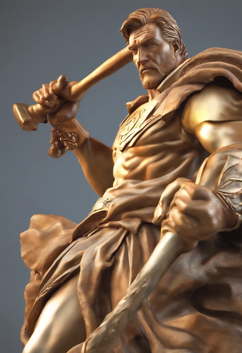 A closeup of a statue of a man with a hammer, imagem detalhada, superman, Detalhe super detalhado, vista lateral. altamente detalhado, da coisa, ( figura altamente detalhada ), incrivelmente alto detalhou, Close view, super altamente detalhado, Detalhes extremamente altos, Vista lateral acima, extremely detailed frontal angle, extremamente alto detalhamento, tiro detalhado, perfil do lado direito