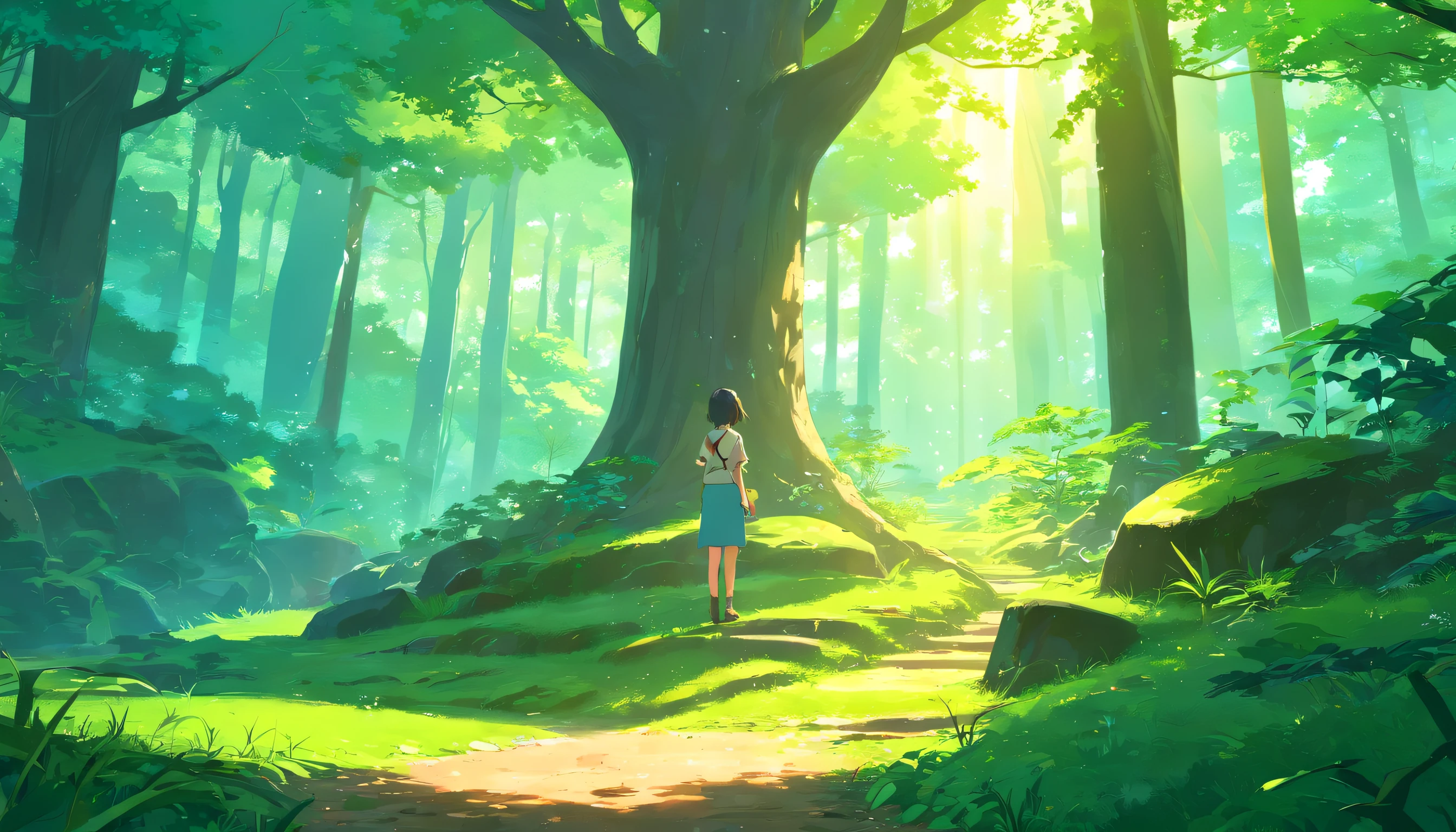 (melhor qualidade,4k,8k,Altas,master part:1.2),um menino meditando em uma floresta,atmosfera serena,natural lightting,vibrant vegetation,ambiente tranquilo,Tranquil setting,Fine Art Meio,pincelada detalhada,majestic tall trees,Brisa suave,Soft sunlight filtering through the leaves,calm and focused expression,happy state of mind,harmonious connection with nature,intense focus and concentration,quietude e tranquilidade,ambiente silencioso,jogo sutil de luz e sombra,Weak sunlight on the ground,Serenidade e Serendipidade,postura meditativa,eyes closed in deep contemplation,Aura serena,floresta parada e silenciosa,feeling of loneliness and oneness with nature,lush vegetation and moss-covered rocks,mystic atmosphere,Nature Sanctuary,mistura harmoniosa de tons terrosos e cores vibrantes,ethereal and dreamlike quality,perfect balance between light and dark,subtle interaction of textures and patterns,magical and enchanting scene,harmonia entre o ser humano e a natureza.