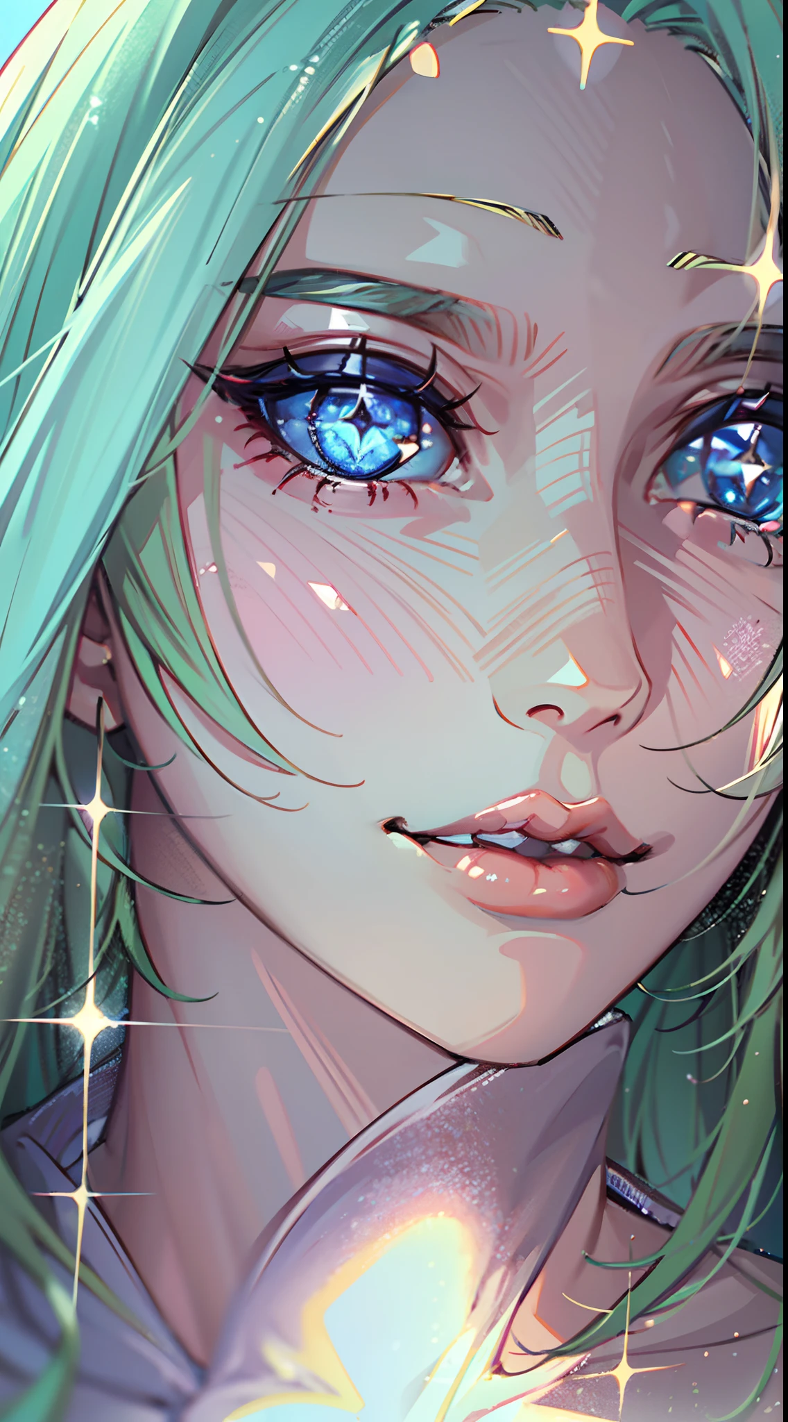 1000000000000000000
Beautiful, Clear and bright light blue eyes,hilltop,Soft lighting,A ray of light in the morning sun,Dark clouds fill the distance,Beautiful peaceful natural landscape,"Crystal lines sparkle on the forehead"