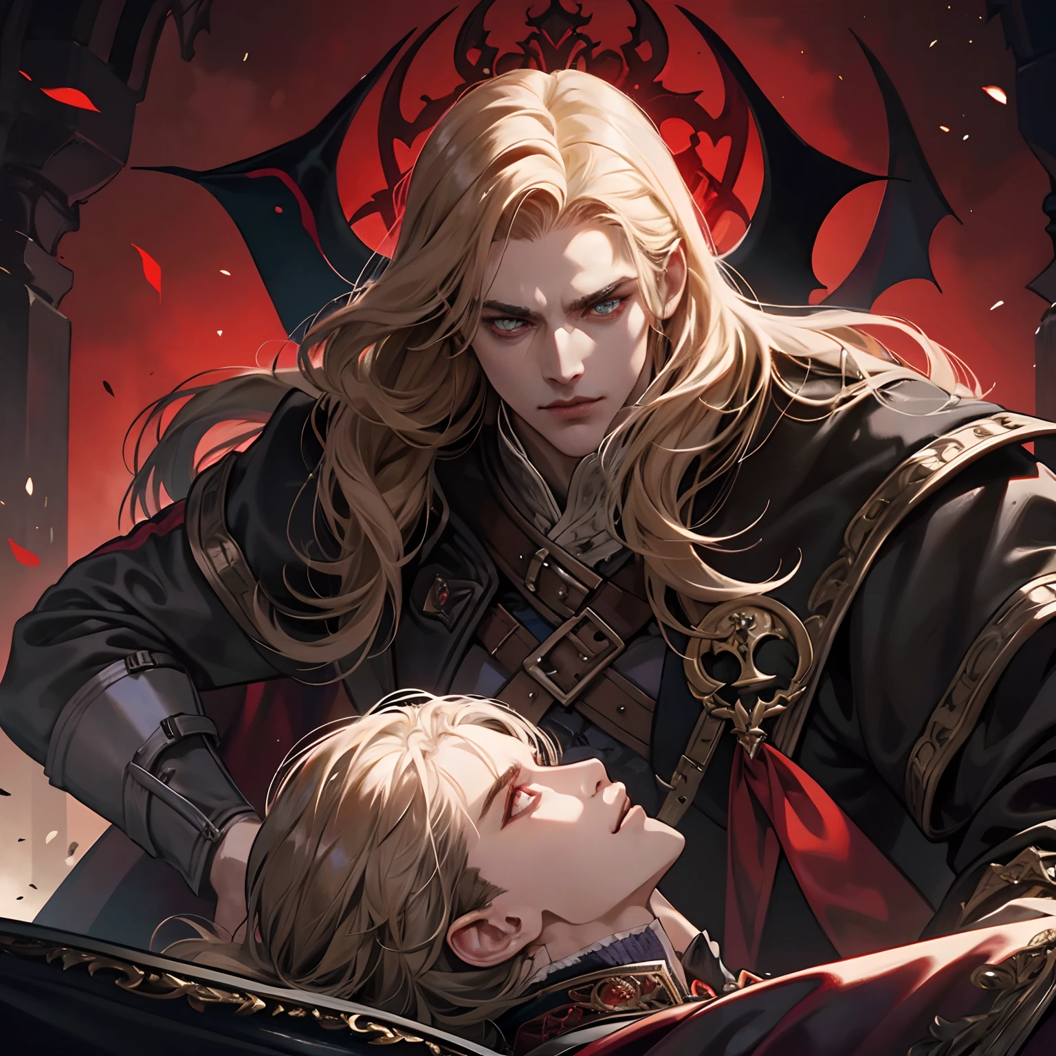 Castlevania Lord of Shadows Lord Dracula with his enemy the Devil Very detailed faces Very detailed eyes hyper realistic super detailed dynamic movie advertising piece hyper realistic super detailed