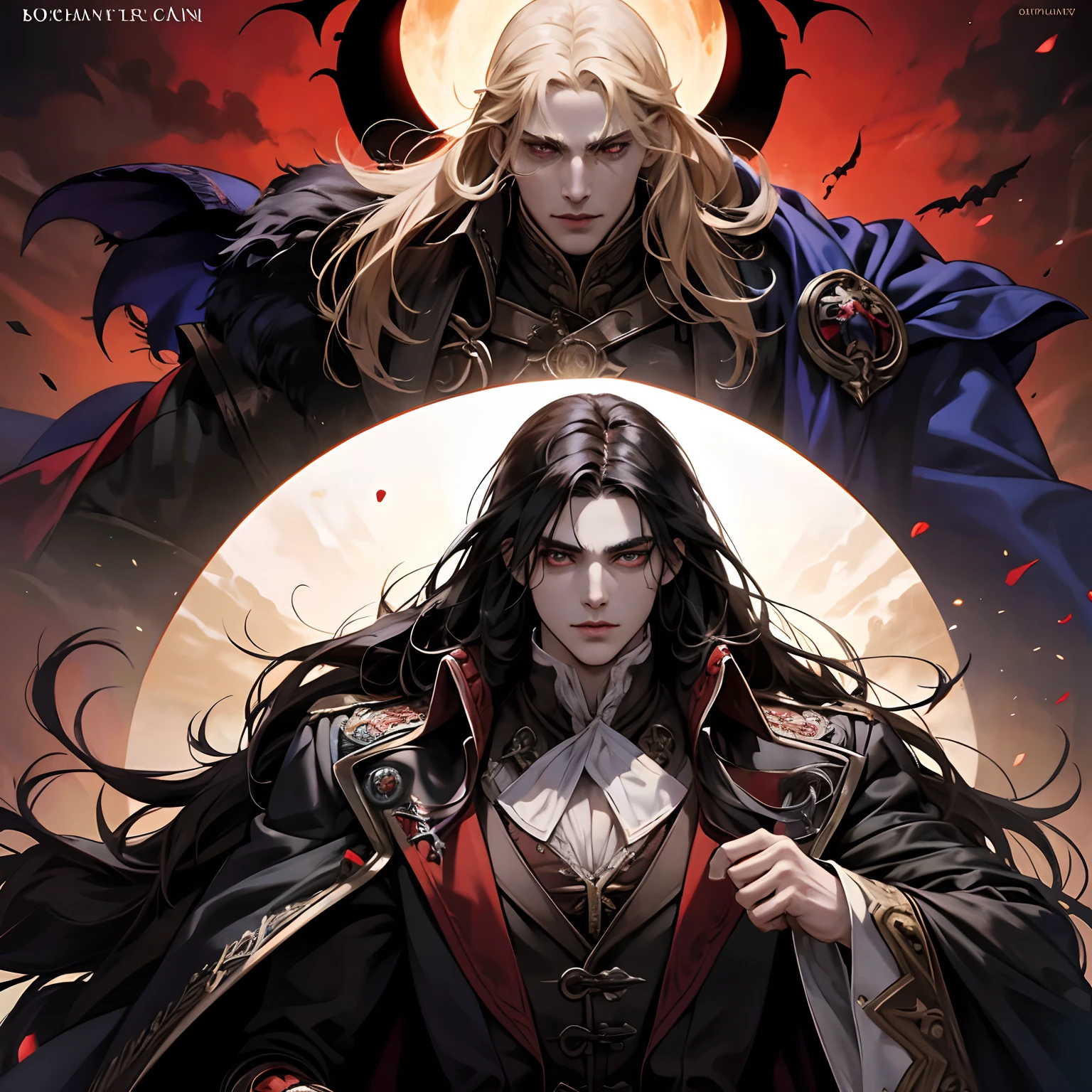 Castlevania Lord of Shadows Lord Dracula with his enemy the Devil Very detailed faces Very detailed eyes hyper realistic super detailed dynamic movie advertising piece hyper realistic super detailed