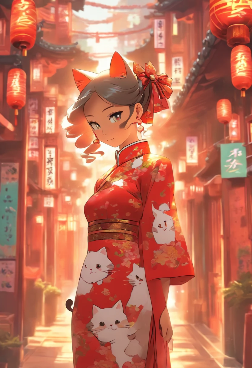 comic strip,on cheongsam,Lady,Cat cat,Kizi