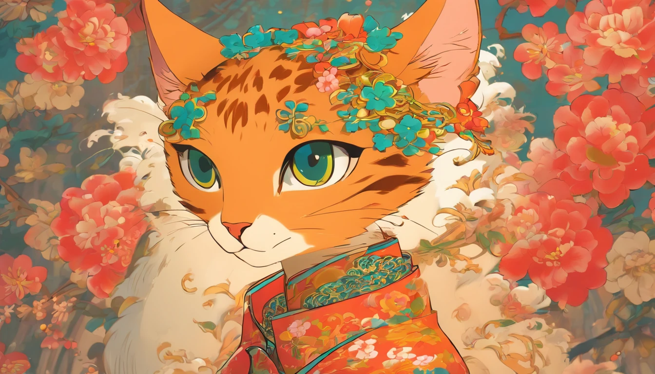comic strip,on cheongsam,Lady,Cat cat,Kizi