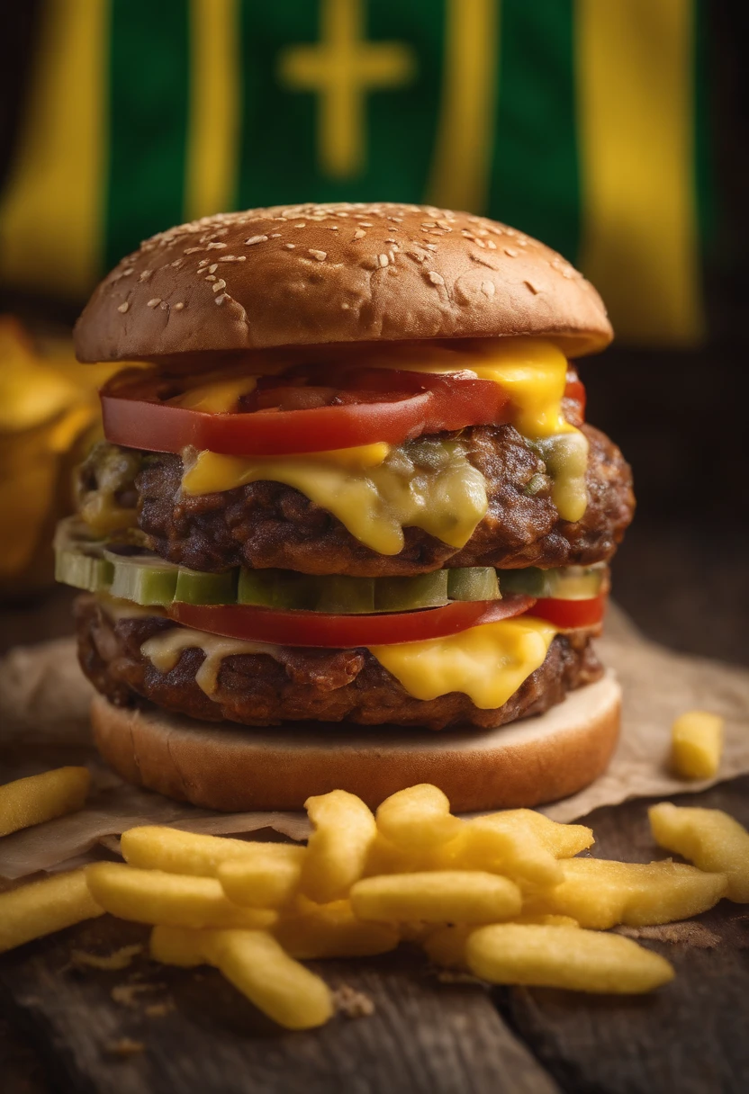 brazil flag with a hamburger snack, and with the brioche bread
