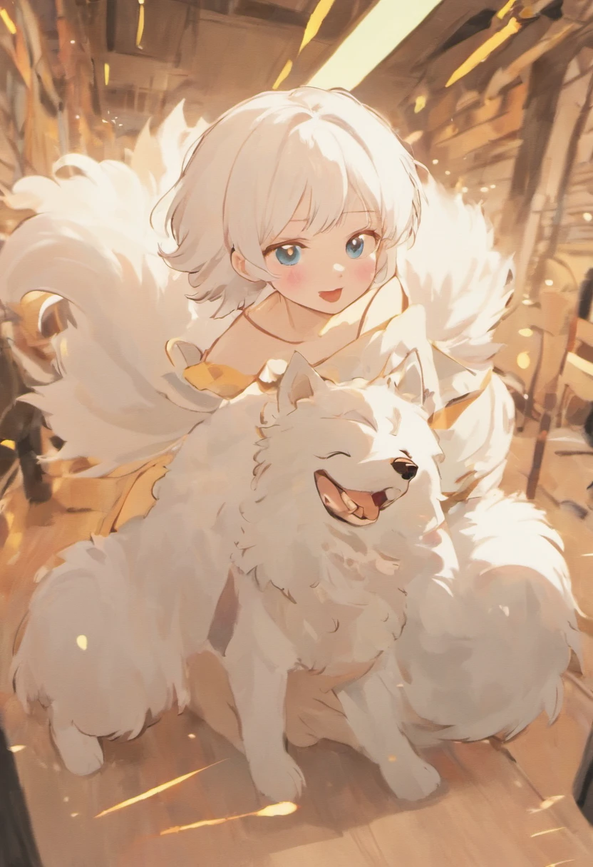 (sticker), Expression, Samoyed, 1 Cute little dog, (Neatly laid out:1.2, Split time interval:1.2, No overlap:1.2), Clear lines, clean background, White background