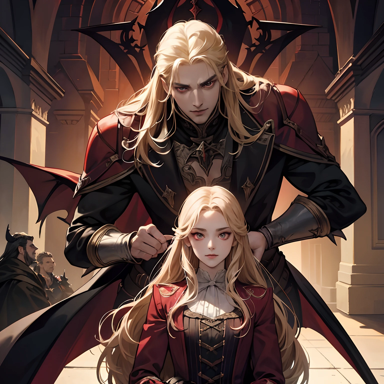 Castlevania Lord of the Shadows Lord Dracula with his enemy the Devil Very detailed faces Very detailed eyes hyper realistic super detailed dynamic film hyper realistic advertising room super detailed