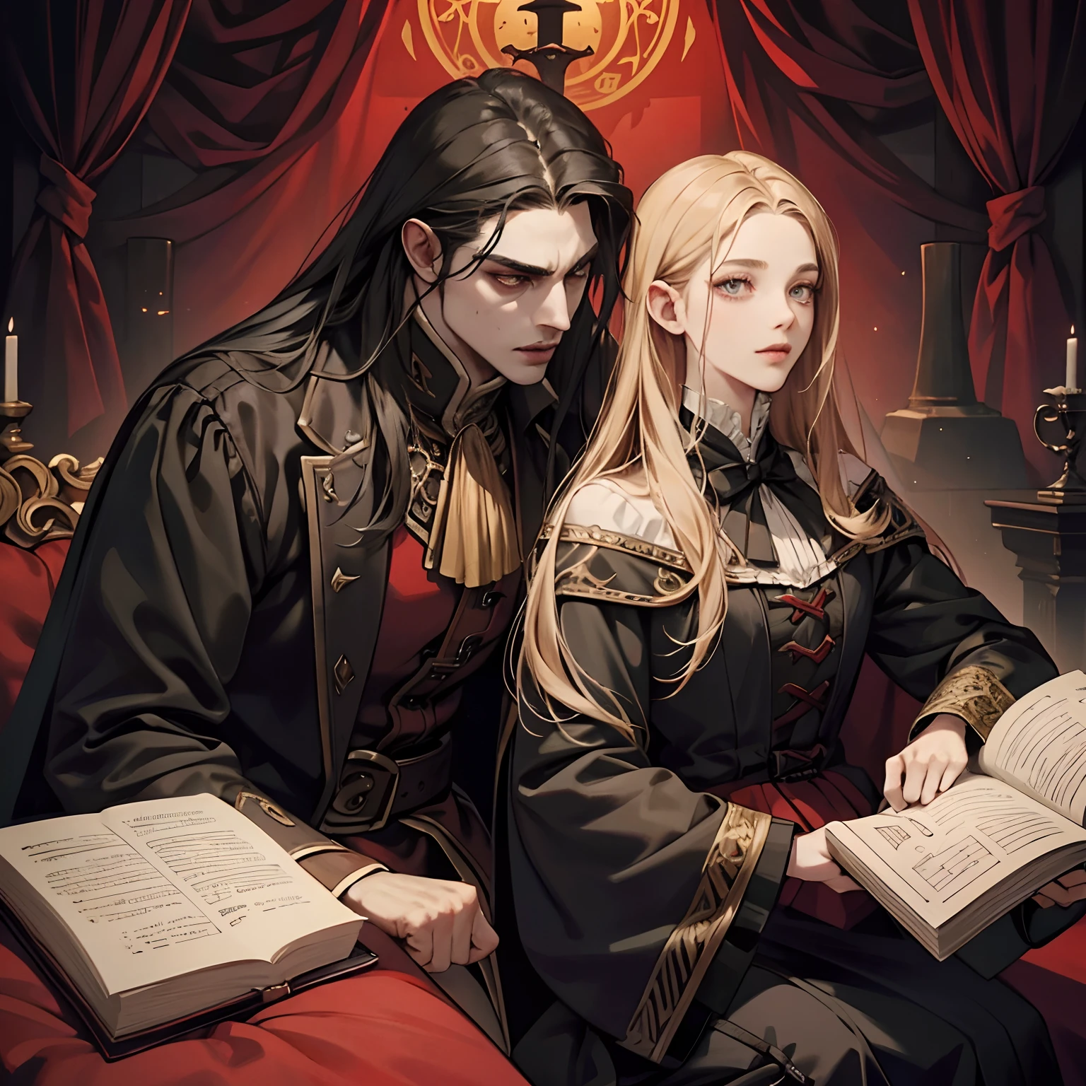 Castlevania Lord of the Shadows Lord Dracula with his enemy the Devil Very detailed faces Very detailed eyes hyper realistic super detailed dynamic film hyper realistic advertising room super detailed