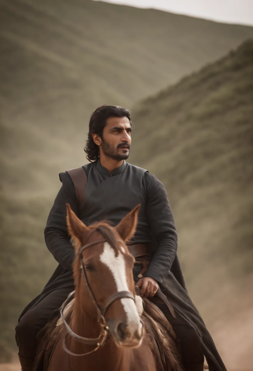 ramatic image of Khalid bin Waleed on horseback, sword raised, use face of (lora:ostad)