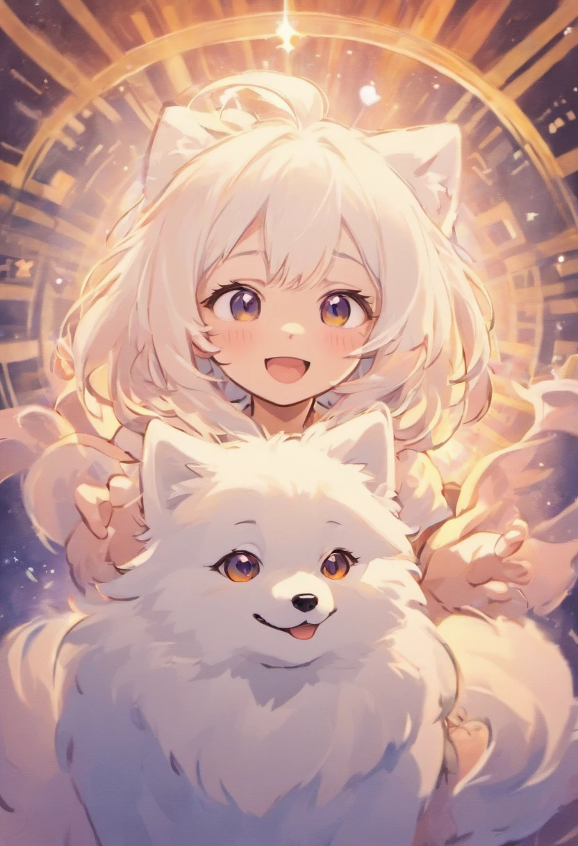 A chibi cute Samoyed, smiling face