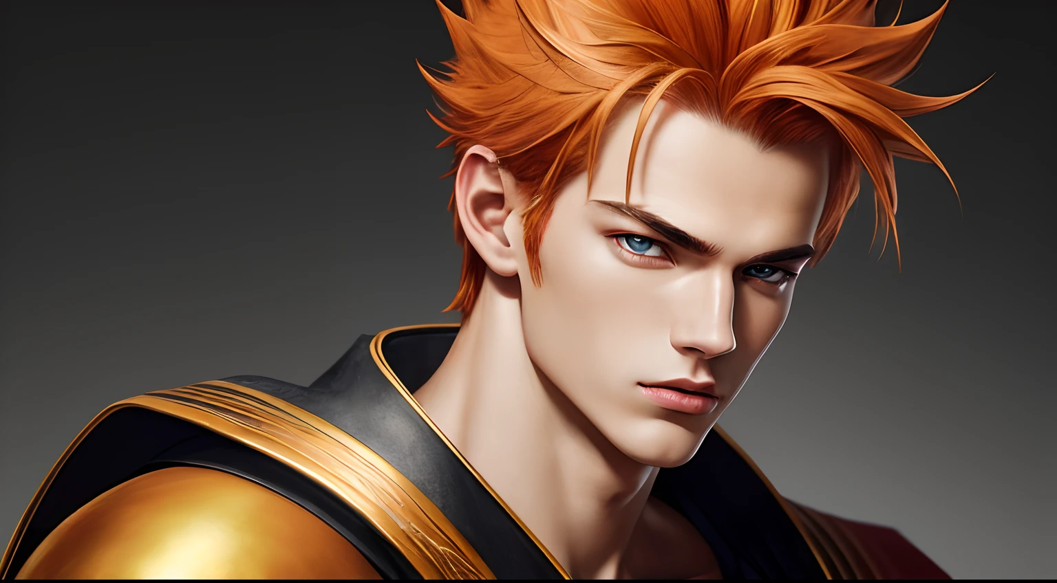 "Cheerful Garou 20 years old is a real masterpiece with masculine beauty, perfect anatomy. Olpntng style, colorful rainbow, golden samurai outfit, clean design, epic Instagram, artstation, full streaks of paint, circles, contours. When you look at him Beautiful eyes you will clearly see every small detail and perfect line, every detail on the skin is beautiful in 8K quality everyone. We will be captivated by the confidence radiating from every look. His head has orange hair and his face is meticulously drawn in every detail with 8K image quality."