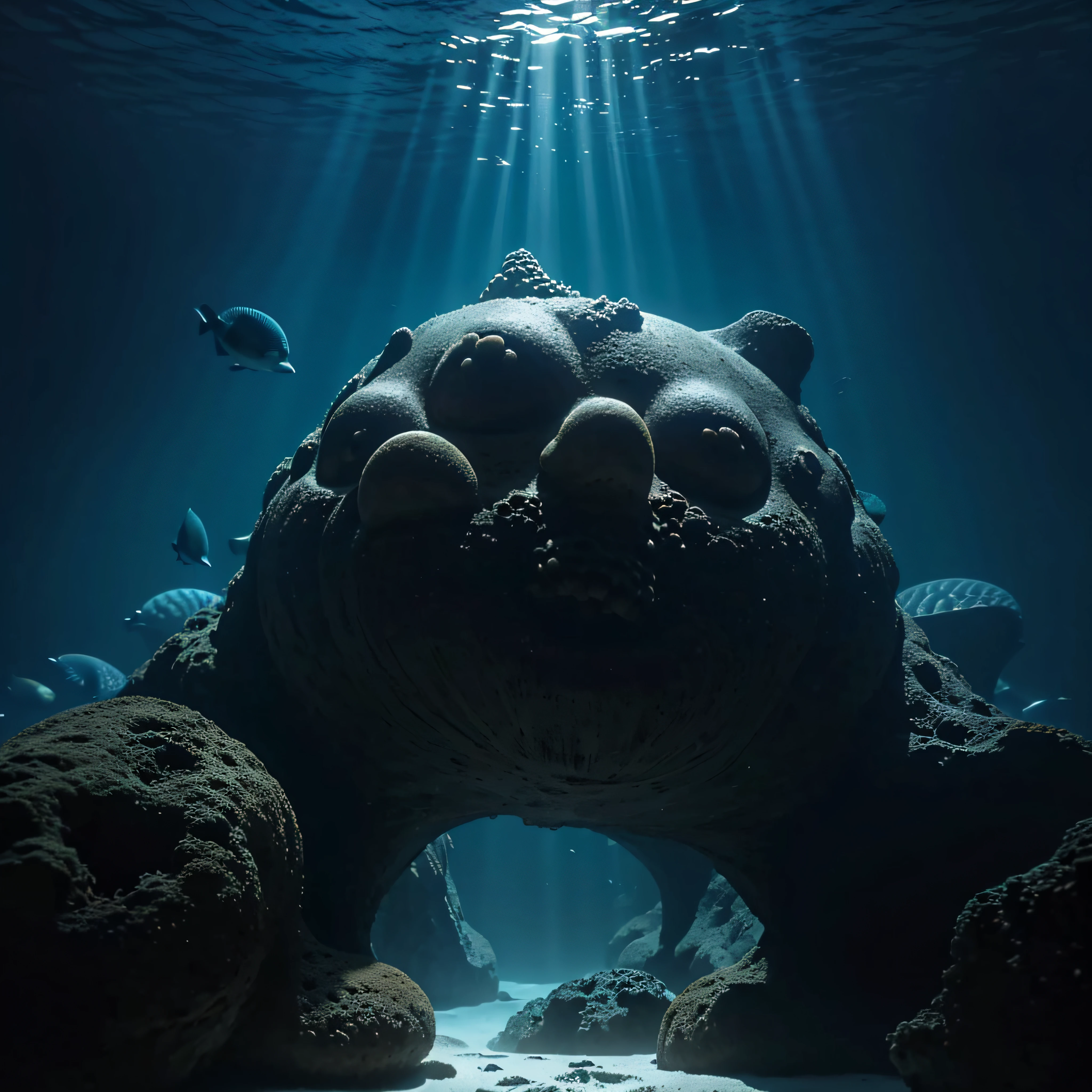 (extremadamente detallado, obra maestra, La mejor calidad, Under the Ocean), Estilo oscuro, volumetric illumination. textura de babosa, piel de caracol. manchas de tinta. Rococo composition.