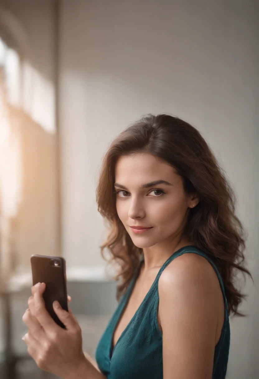 mulher bonitar por volta de 25 anos tirando selfie com seu celular