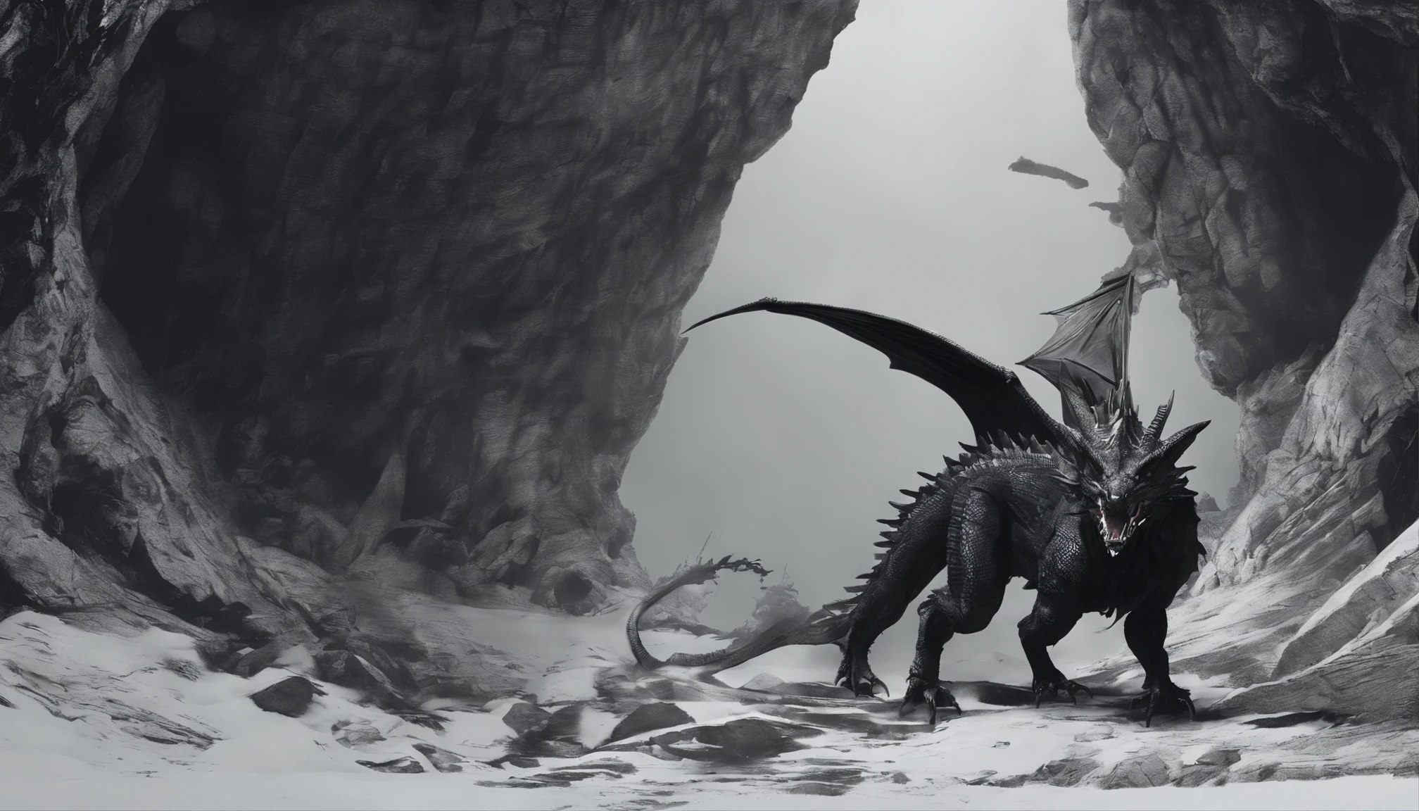 Dark Dragon of geographic data in the style of detailed hyper-realism photoshoot, dragon inside a cave, caverna grande feita de pedra