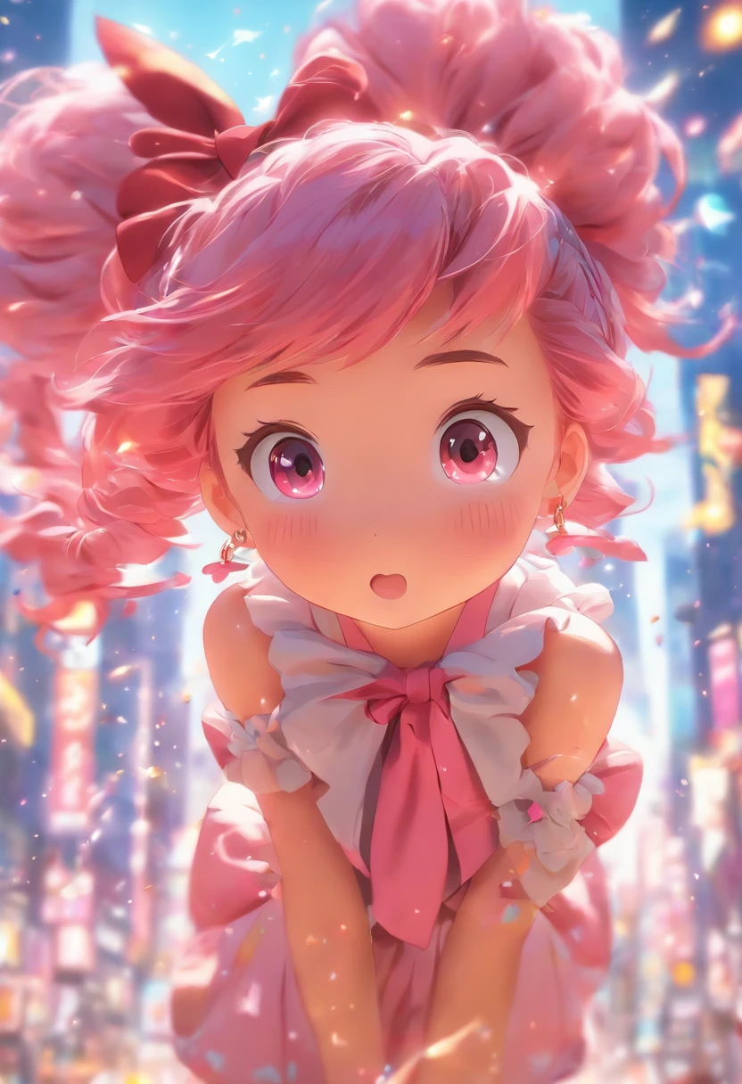 Anime girl with pink hair and hair bow, Full body like,Kawaii realistic portrait, Guviz, portrait of magical girl, cute character, lovely art style, Anime moe art style, character art of maple story, cute portrait, Cute anime girl portrait, portrait of a small, Guviz-style artwork, Splash art anime Loli,OC renderer