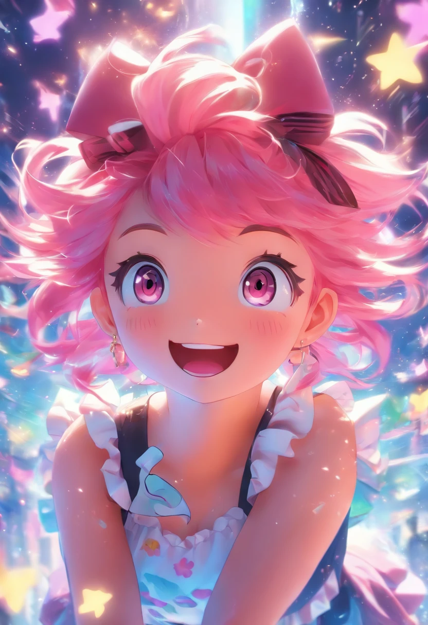 Anime girl with pink hair and hair bow, Full body like,Kawaii realistic portrait, Guviz, portrait of magical girl, cute character, lovely art style, Anime moe art style, character art of maple story, cute portrait, Cute anime girl portrait, portrait of a small, Guviz-style artwork, Splash art anime Loli,OC renderer