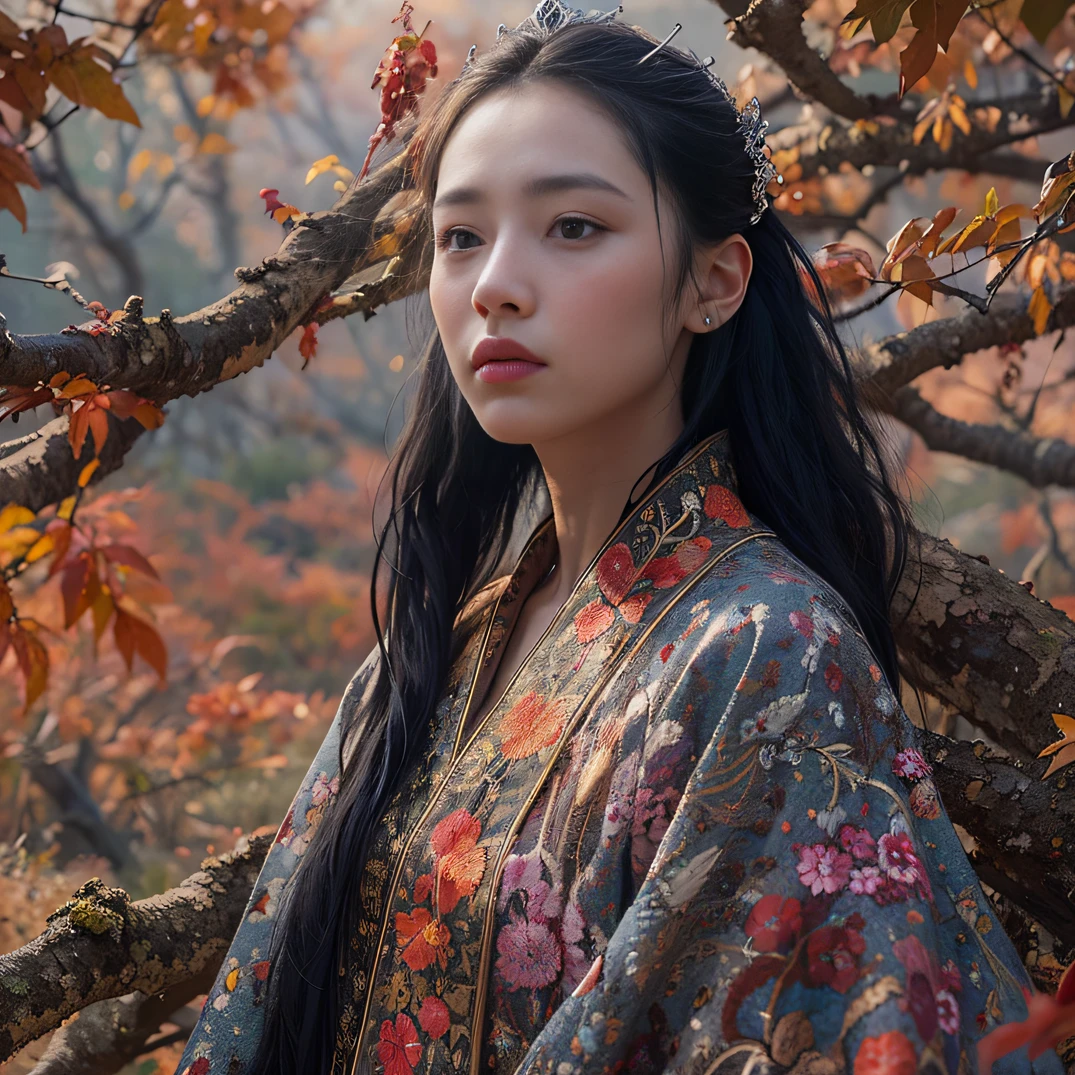 32K(tmasterpiece,k hd,hyper HD,32K)Long flowing black hair,Yellowstone,Tongzhou girl ,Flame protector(realisticlying:1.4),Python pattern robe,Purple-pink tiara,The leaves flutter,The canyon background is pure,Hold your head high,Be proud,The nostrils look at people, A high resolution, the detail,autumnal, RAW photogr, Sharp Re, Nikon D850 Film Stock Photo by Jefferies Lee 4 Kodak Portra 400 Camera F1.6 shots, Rich colors, ultra-realistic vivid textures, Dramatic lighting, Unreal Engine Art Station Trend, cinestir 800,Hold your head high,Be proud,The nostrils look at people
