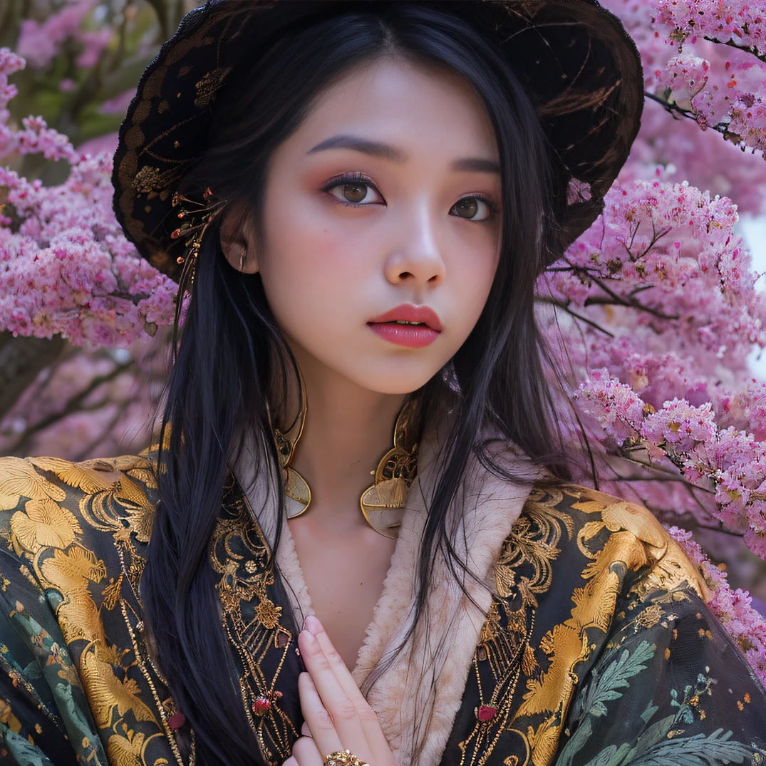 32K(tmasterpiece,k hd,hyper HD,32K)Long flowing black hair,Yellowstone,Tongzhou girl ,Flame protector(realisticlying:1.4),Python pattern robe,Purple-pink tiara,The leaves flutter,The canyon background is pure,Hold your head high,Be proud,The nostrils look at people, A high resolution, the detail,autumnal, RAW photogr, Sharp Re, Nikon D850 Film Stock Photo by Jefferies Lee 4 Kodak Portra 400 Camera F1.6 shots, Rich colors, ultra-realistic vivid textures, Dramatic lighting, Unreal Engine Art Station Trend, cinestir 800,Hold your head high,Be proud,The nostrils look at people