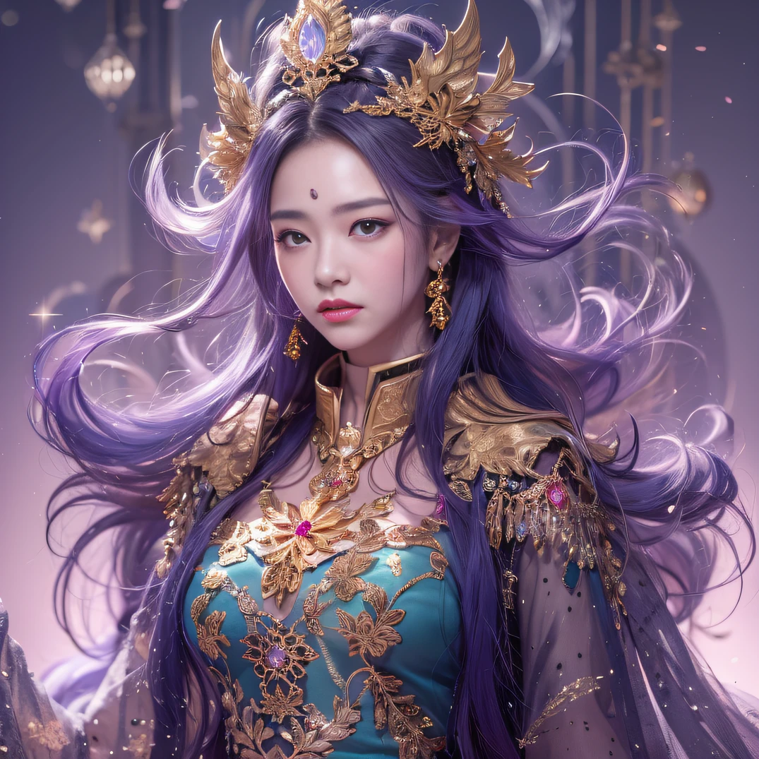 32K（tmasterpiece，k hd，hyper HD，32K）short detailed hair，Gold jewelry area in the back room，Flame Girl ，Yao Lang protector （realisticlying：1.4），Python pattern robe，Purple-pink tiara，Snowflakes fluttering，The background is pure，Hold your head high，Be proud，The nostrils look at people， A high resolution， the detail， RAW photogr， Sharp Re， Nikon D850 Film Stock Photo by Jefferies Lee 4 Kodak Portra 400 Camera F1.6 shots, Rich colors, ultra-realistic vivid textures, Dramatic lighting, Unreal Engine Art Station Trend, cinestir 800，Hold your head high，Be proud，The nostrils look at people