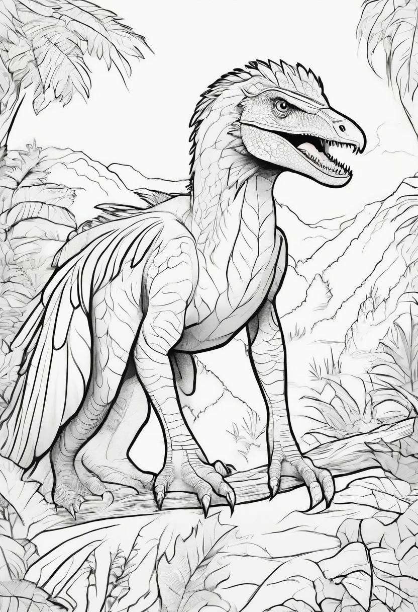 prompt coloring page for Kids, Utahraptor in a jungle, cartoon style, thick lines, low detail, no shading—ar 9:11