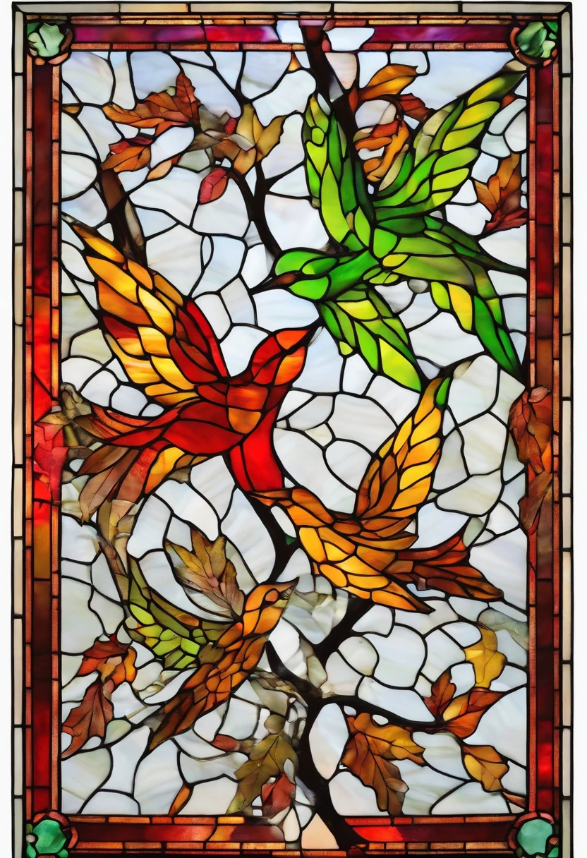Two super cute green-eyed snakes spread their wings and fly among the winter maple leaves, Maple red, Flying birds, Beautiful scenery, Autumn, Red maples fly, Bird long shot tracking photography