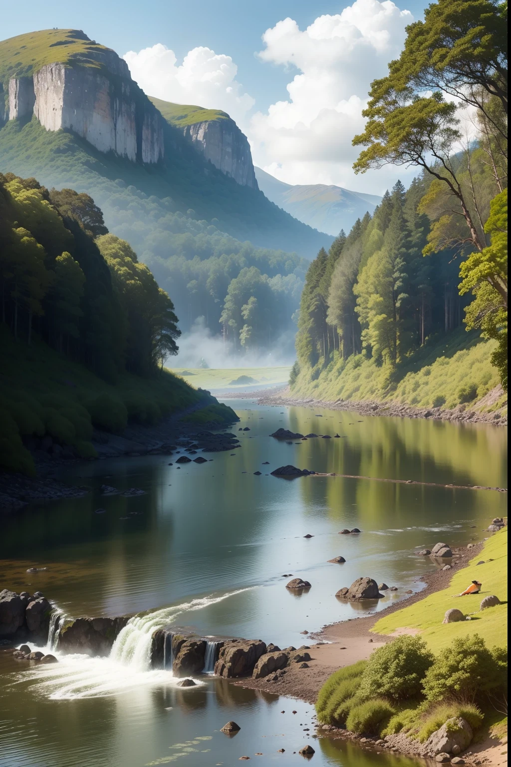 (beautiful Scottish Loch:1.5, cachoeira majestosa, scenic forest),(magnificent natural landscape, brilhante, detalhes ultra-Sharp, high definition 8k wallpaper),(Truly beautiful and majestic scenery, atmosfera encantadora),(foco na cachoeira majestosa, detalhes deslumbrantes),(tonalidade quente e vibrante, verdejante, convidativo),(luz suave, detalhes claros e ricos),(Profundidade de campo impressionante),(Vista ampla e clara), chuva, birds, natureza