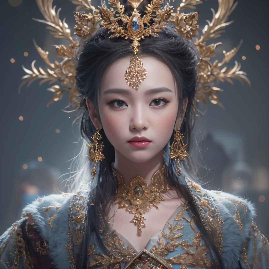 32K（tmasterpiece，k hd，hyper HD，32K）short detailed hair，Gold jewelry area in the back room，Flame Girl ，Yao Lang protector （realisticlying：1.4），Python pattern robe，Purple-pink tiara，Snowflakes fluttering，The background is pure，Hold your head high，Be proud，The nostrils look at people， A high resolution， the detail， RAW photogr， Sharp Re， Nikon D850 Film Stock Photo by Jefferies Lee 4 Kodak Portra 400 Camera F1.6 shots, Rich colors, ultra-realistic vivid textures, Dramatic lighting, Unreal Engine Art Station Trend, cinestir 800，Hold your head high，Be proud，The nostrils look at people