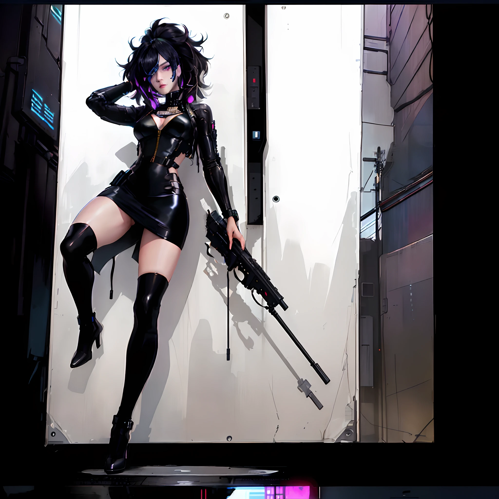 Anime - a woman in style dressed in black leather clothes with a gun, female cyberpunk anime girl, Cyberpunk Anime Girl, anime cyberpunk art, modern cyberpunk anime, cyberpunk anime art, Digital Cyberpunk Anime Art, digital cyberpunk - anime art, anime cyberpunk, Cyberpunk anime girl mecha, Cyberpunk Girl, cyberpunk femme fatale, jet black haired cyberpunk girl, ghost in the shell art style