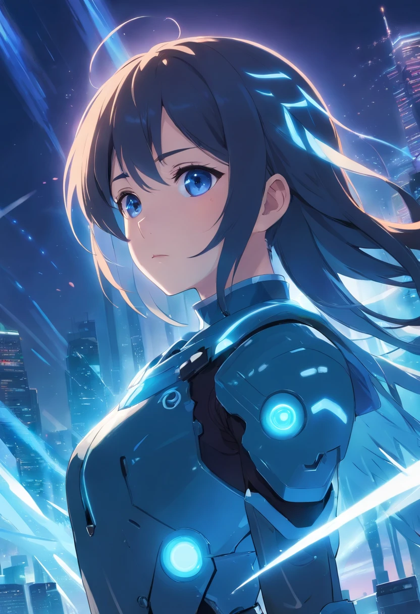 1 girl, armor black, eyed blue, hair white