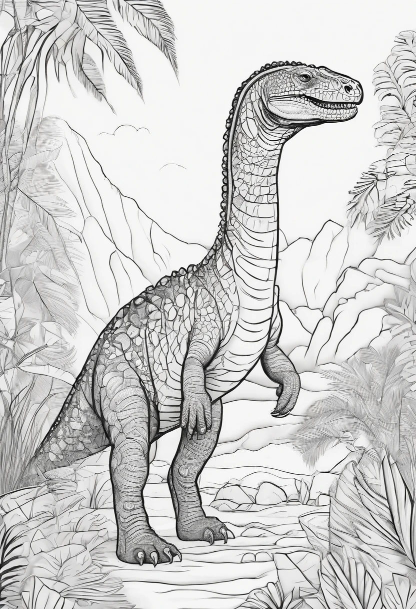 Coloring page for kids, Aelosaurus en una jungla, Estilo de dibujos animados, thick lines, Bajo detalle, Sin sombreado: AR 9:11