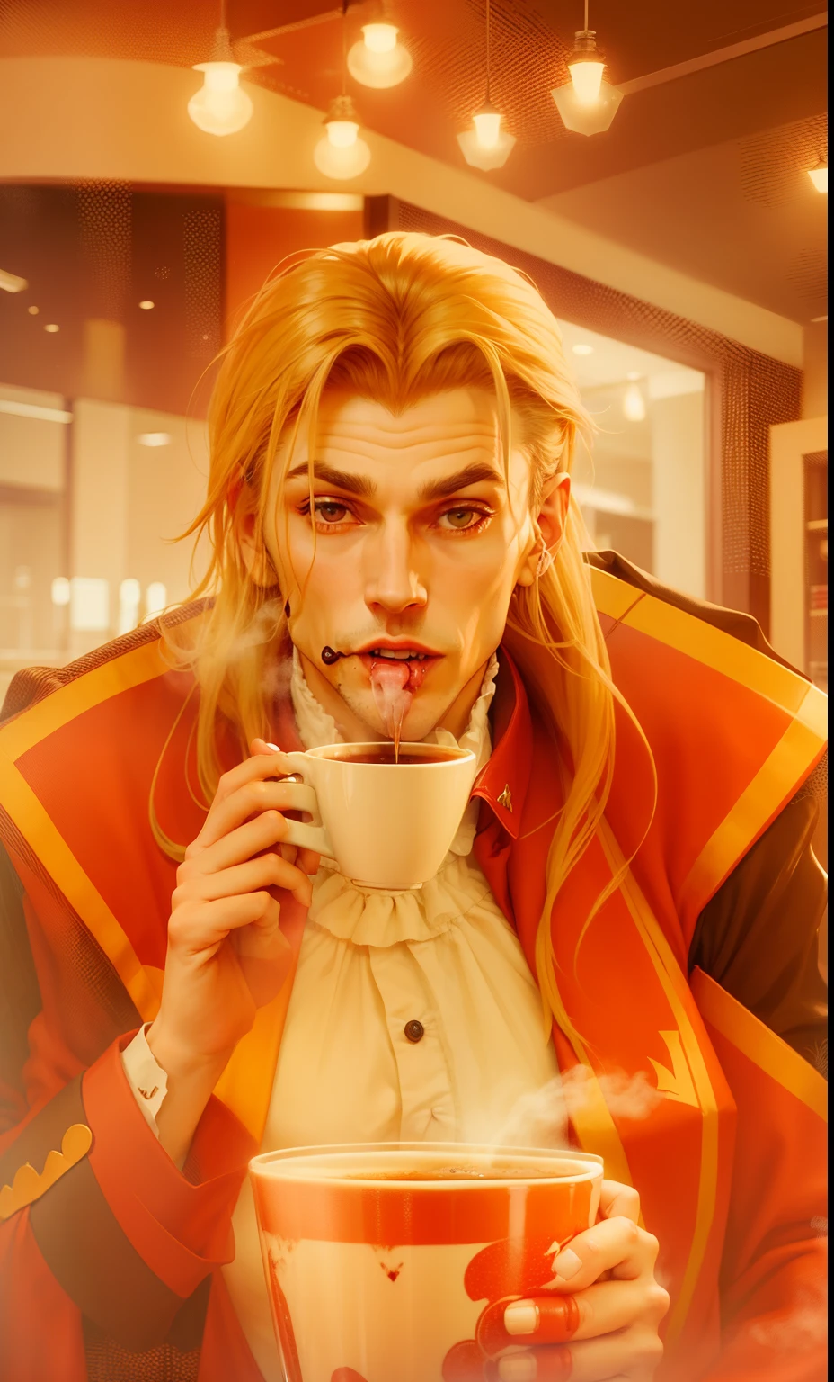 A vampire drinking coffee, Vampire Coffee, cafeteria, homem, Vampiro homem